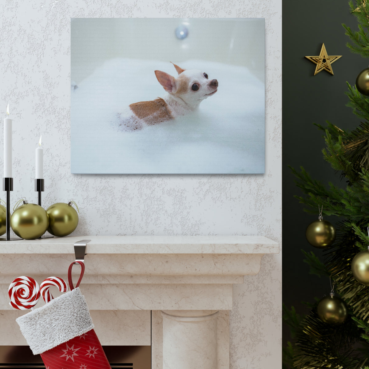 Cute Chihuahua Bathee Canvas Wall Art for Home Decor Ready-to-Hang-Express Your Love Gifts