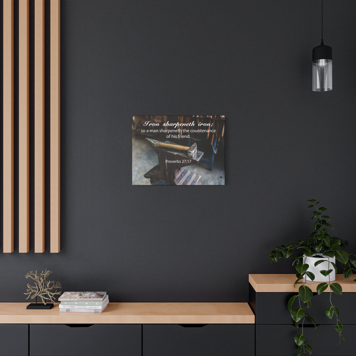 Scripture Canvas Iron Sharpeneth Iron Proverbs 27:17 Christian Wall Art Bible Verse Print Ready to Hang-Express Your Love Gifts