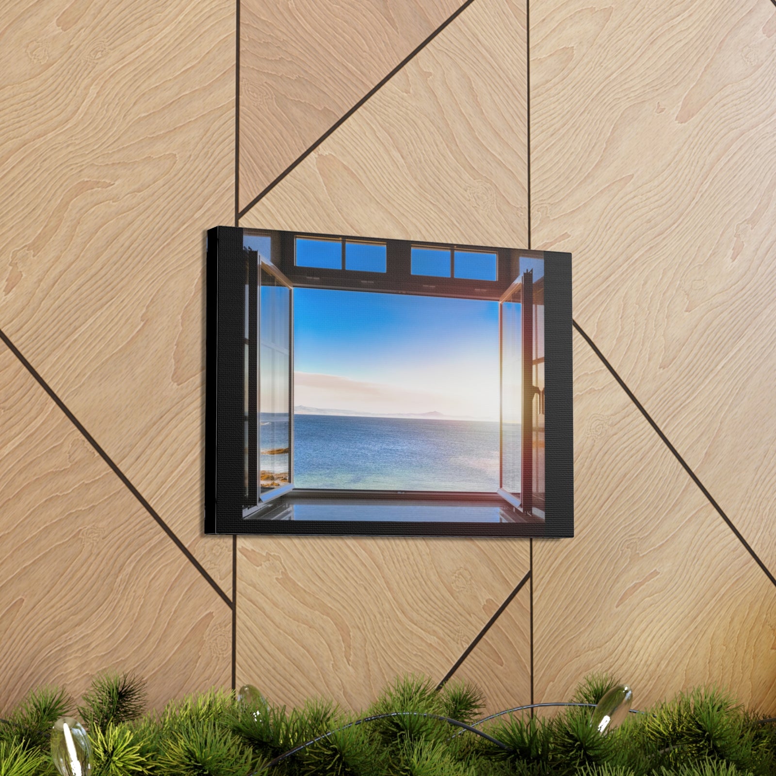 Dark Room Sunset Sea View Open Window Ocean Canvas Wall Art for Home Decor Ready-to-Hang-Express Your Love Gifts