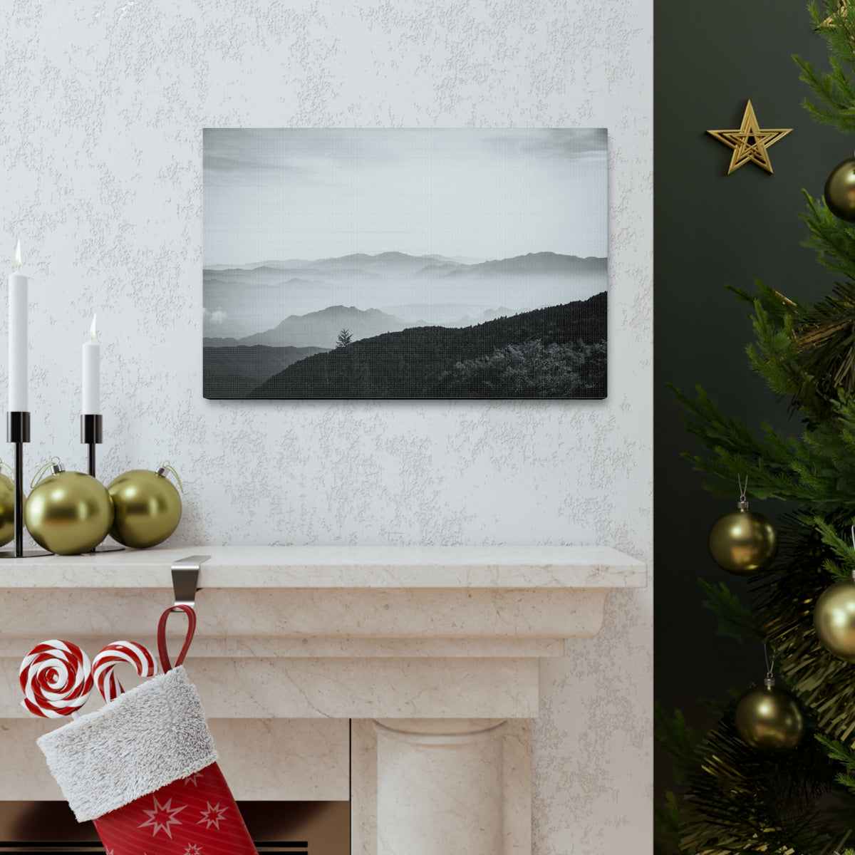 Misty Mountains Forest Nature Wilderness Photography Canvas Wall Art for Home Decor Ready-to-Hang-Express Your Love Gifts