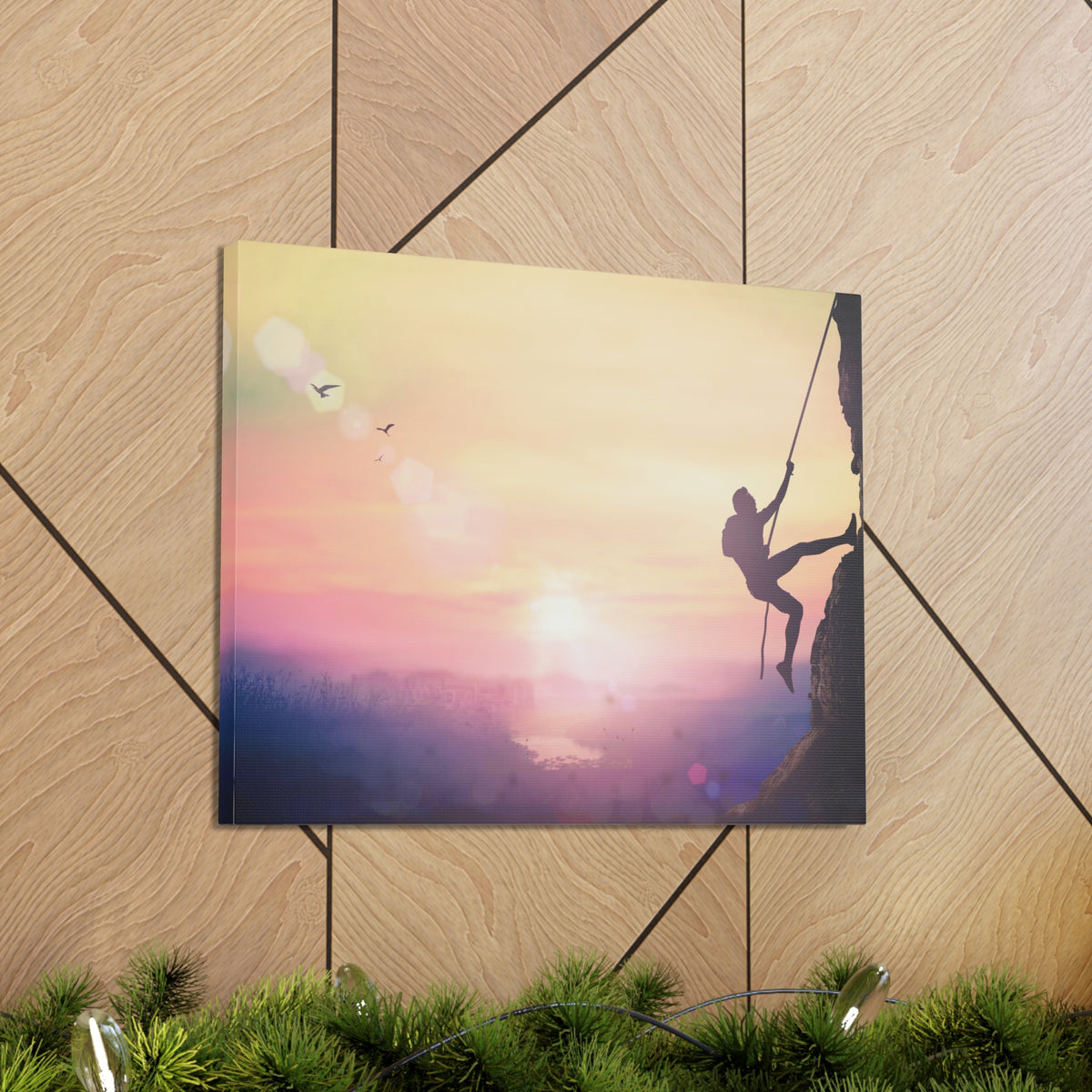 Man Climbing High Mountain Nature Wilderness Photography Canvas Wall Art for Home Decor Ready-to-Hang-Express Your Love Gifts