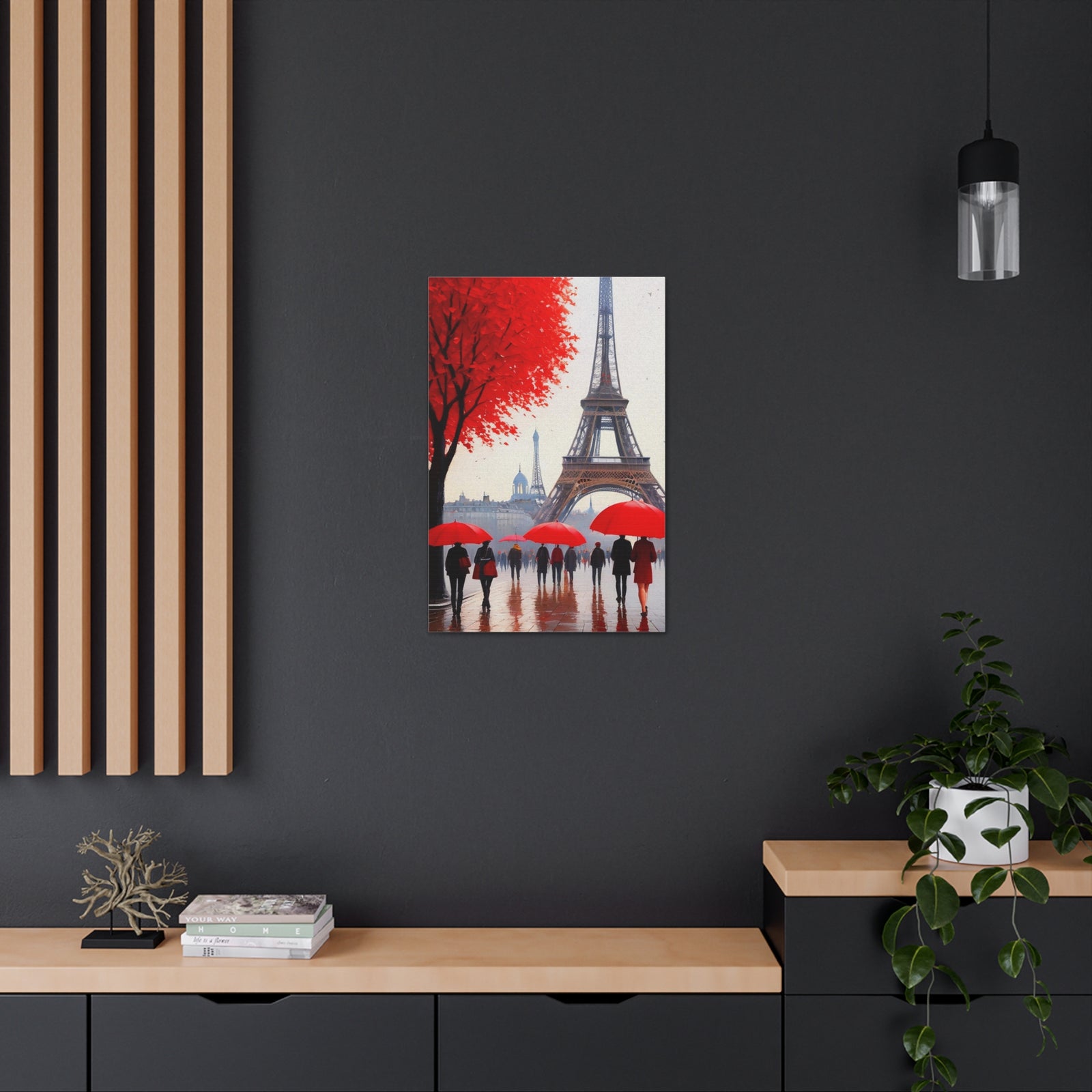 Paris Eiffel Tower Crowd With Red Umbrella France Canvas Artwork High-Quality Breathtaking French City for Home Decor Ready to Hang-Express Your Love Gifts