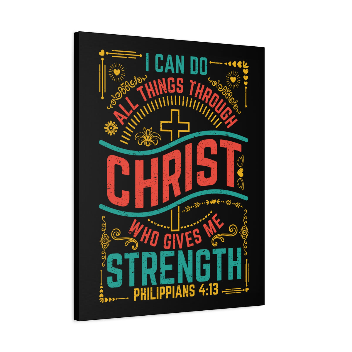 Scripture Canvas All Things Black Philippians 4:13 Christian Wall Art Bible Verse Print Ready to Hang-Express Your Love Gifts