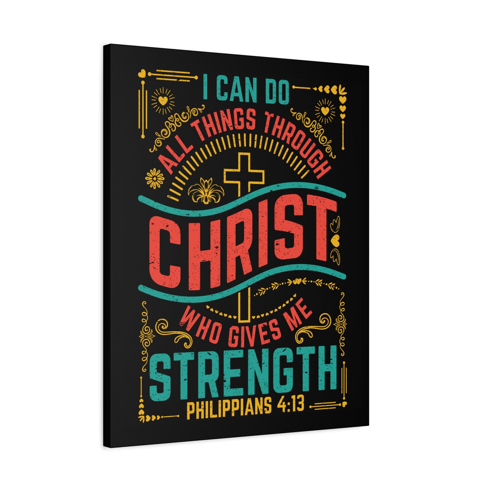 Scripture Canvas All Things Black Philippians 4:13 Christian Wall Art Bible Verse Print Ready to Hang-Express Your Love Gifts