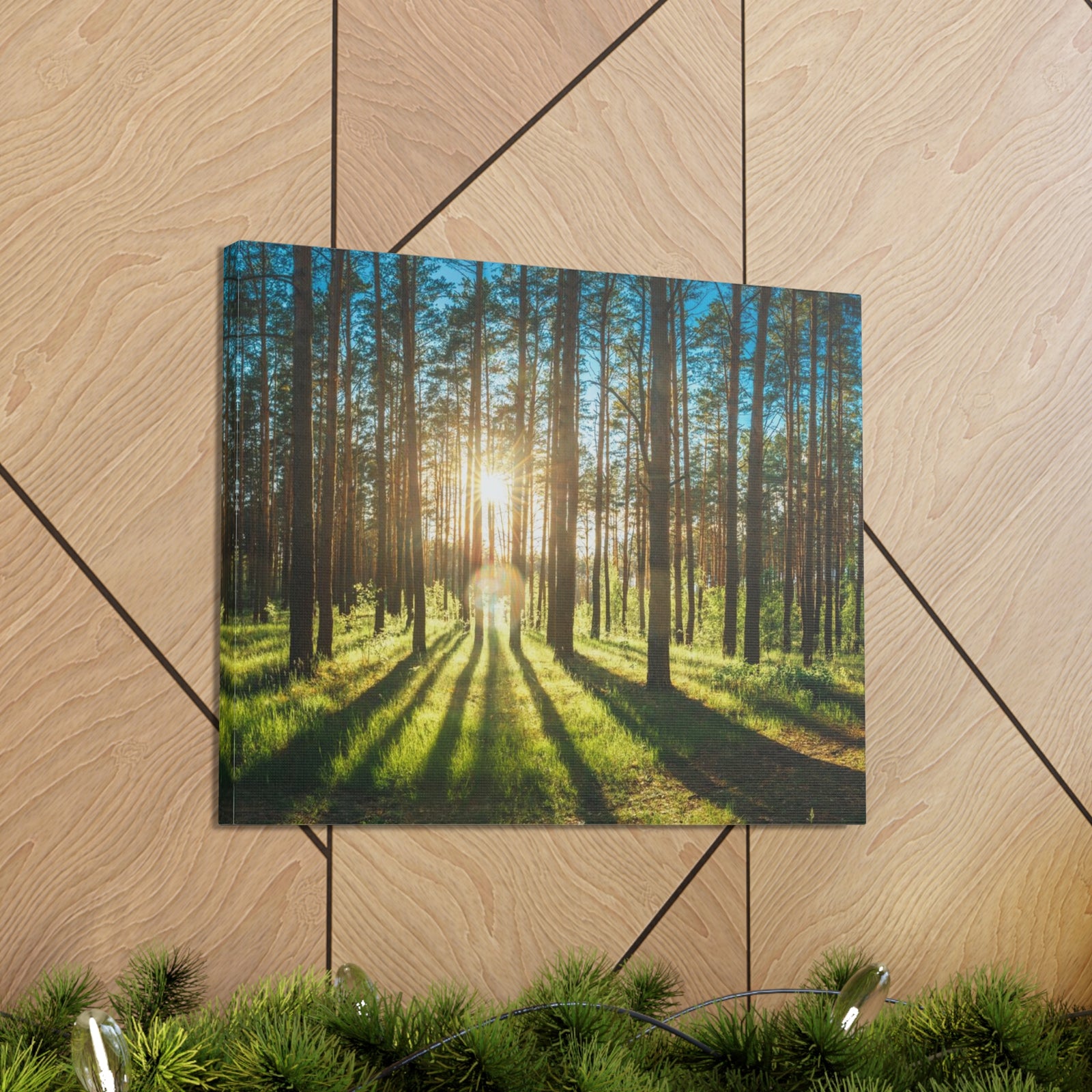 Forest Green Sunrise Nature Wilderness Photography Canvas Wall Art for Home Decor Ready-to-Hang-Express Your Love Gifts