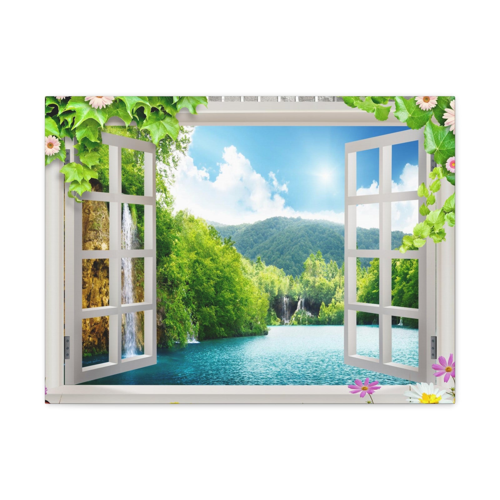 Canvas Print Wall Art Window Sea Mountains View Nature Photography Realism Scenic Landscape Colorful Multicolor for Home Decor Ready to Hang-Express Your Love Gifts