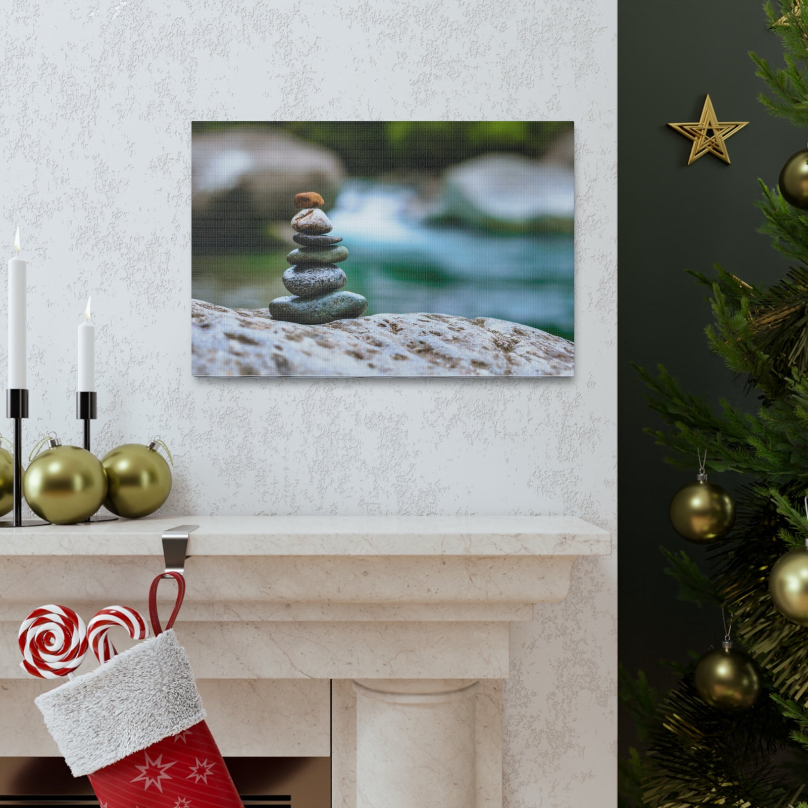 Rocks Stacked in Balance Forest Floral Nature Photography Canvas Wall Art for Home Decor Ready-to-Hang-Express Your Love Gifts