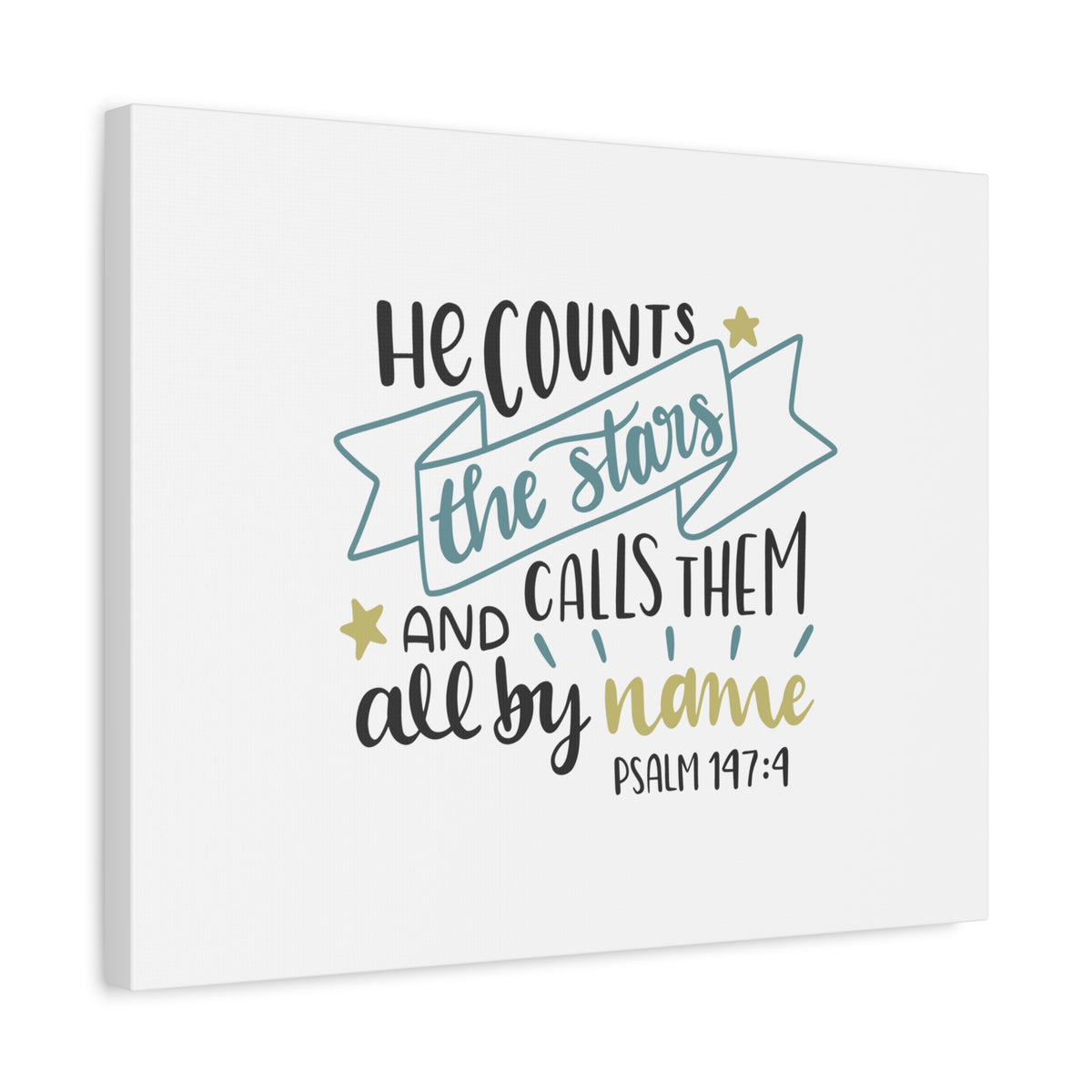 Scripture Canvas All By Name Psalm 147:4 Christian Wall Art Bible Verse Print Ready to Hang-Express Your Love Gifts