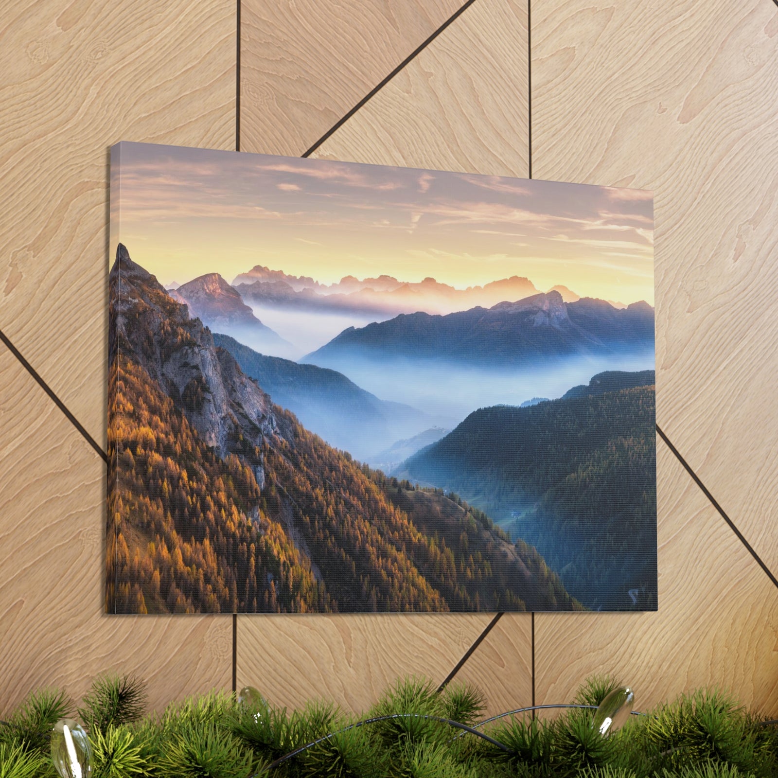 Golden Mountains Misty Nature Wilderness Photography Canvas Wall Art for Home Decor Ready-to-Hang-Express Your Love Gifts