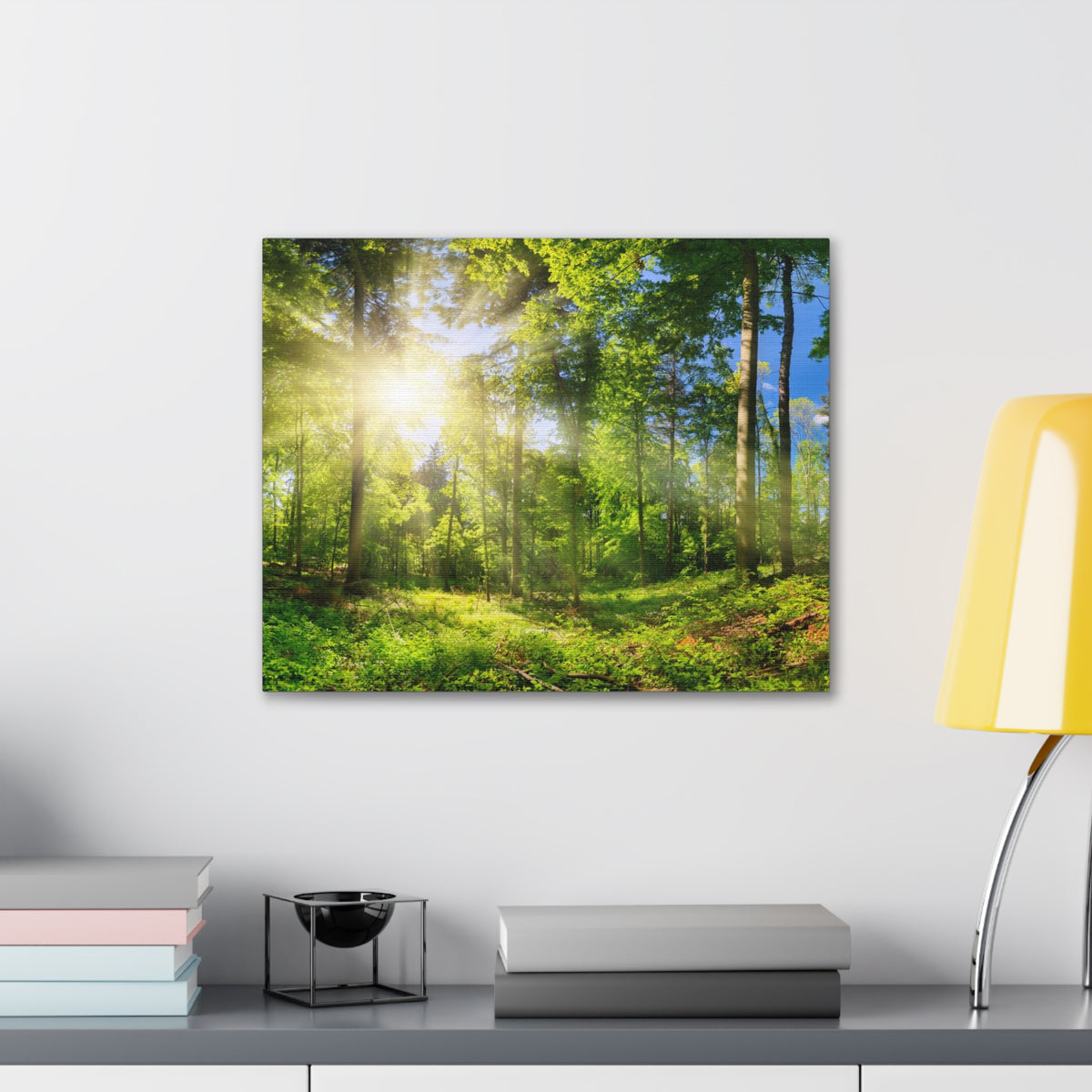 Sunrise Through Green Forest Nature Wilderness Photography Canvas Wall Art for Home Decor Ready-to-Hang-Express Your Love Gifts