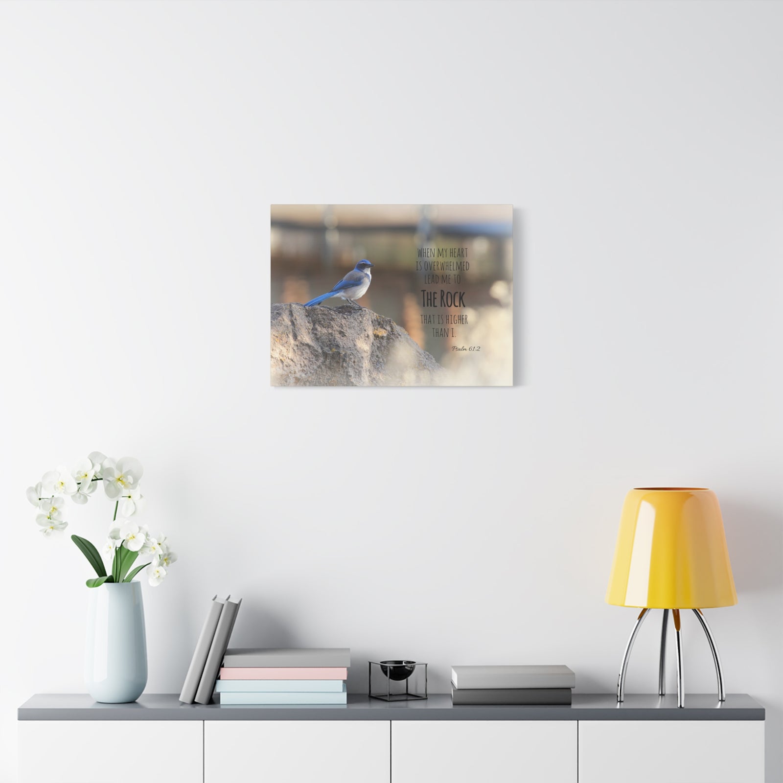 Scripture Canvas Higher Than I Psalm 61:2 Christian Wall Art Bible Verse Print Ready to Hang-Express Your Love Gifts