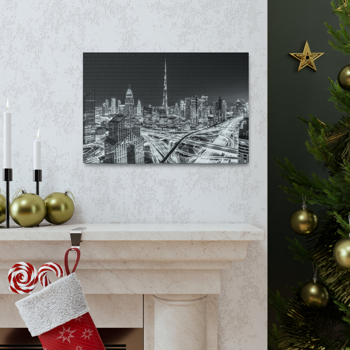 Dubai Black And White Skyline Canvas Artwork High-Quality Breathtaking Stunning Cityscape for Home Decor Ready to Hang-Express Your Love Gifts