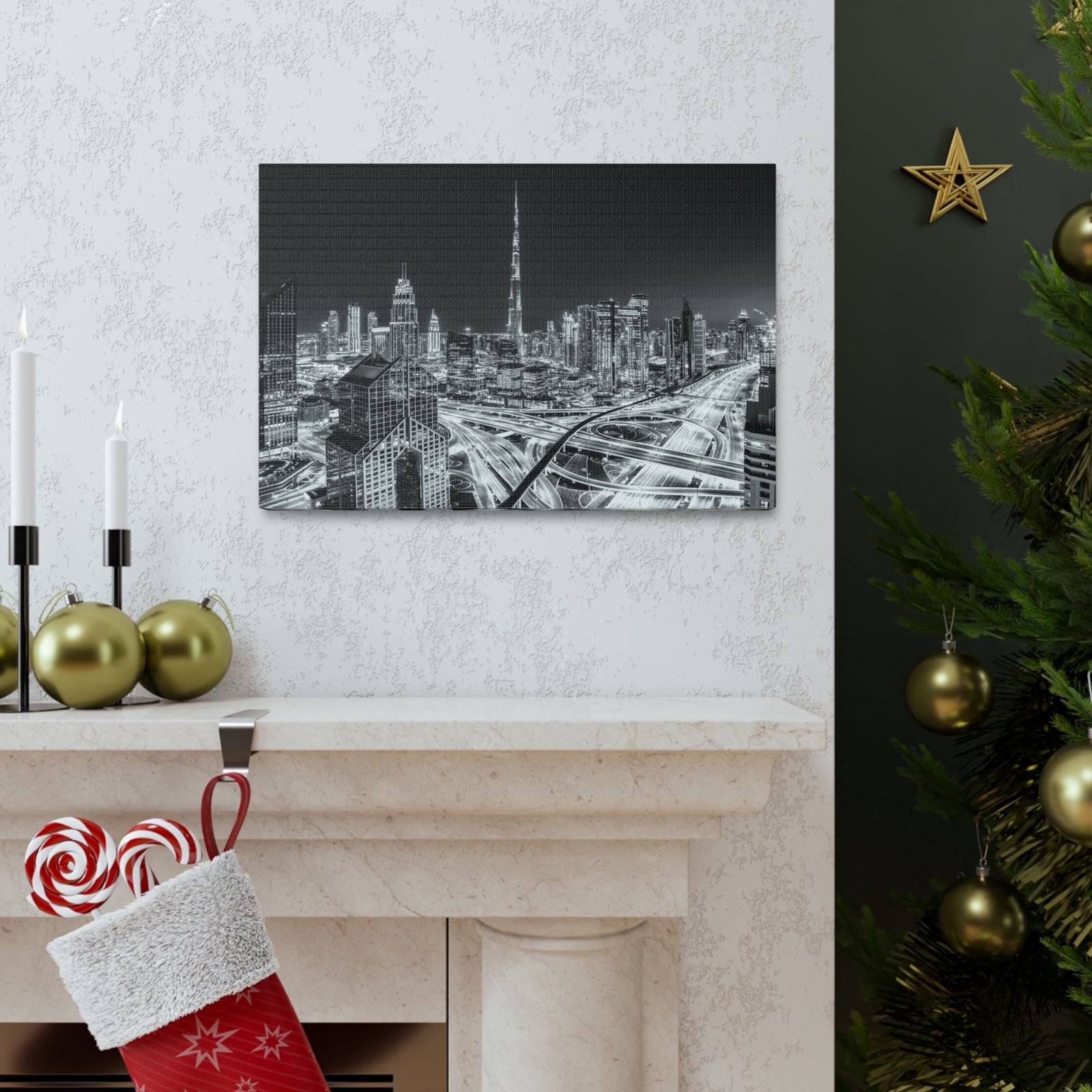 Dubai Black And White Skyline Canvas Artwork High-Quality Breathtaking Stunning Cityscape for Home Decor Ready to Hang-Express Your Love Gifts