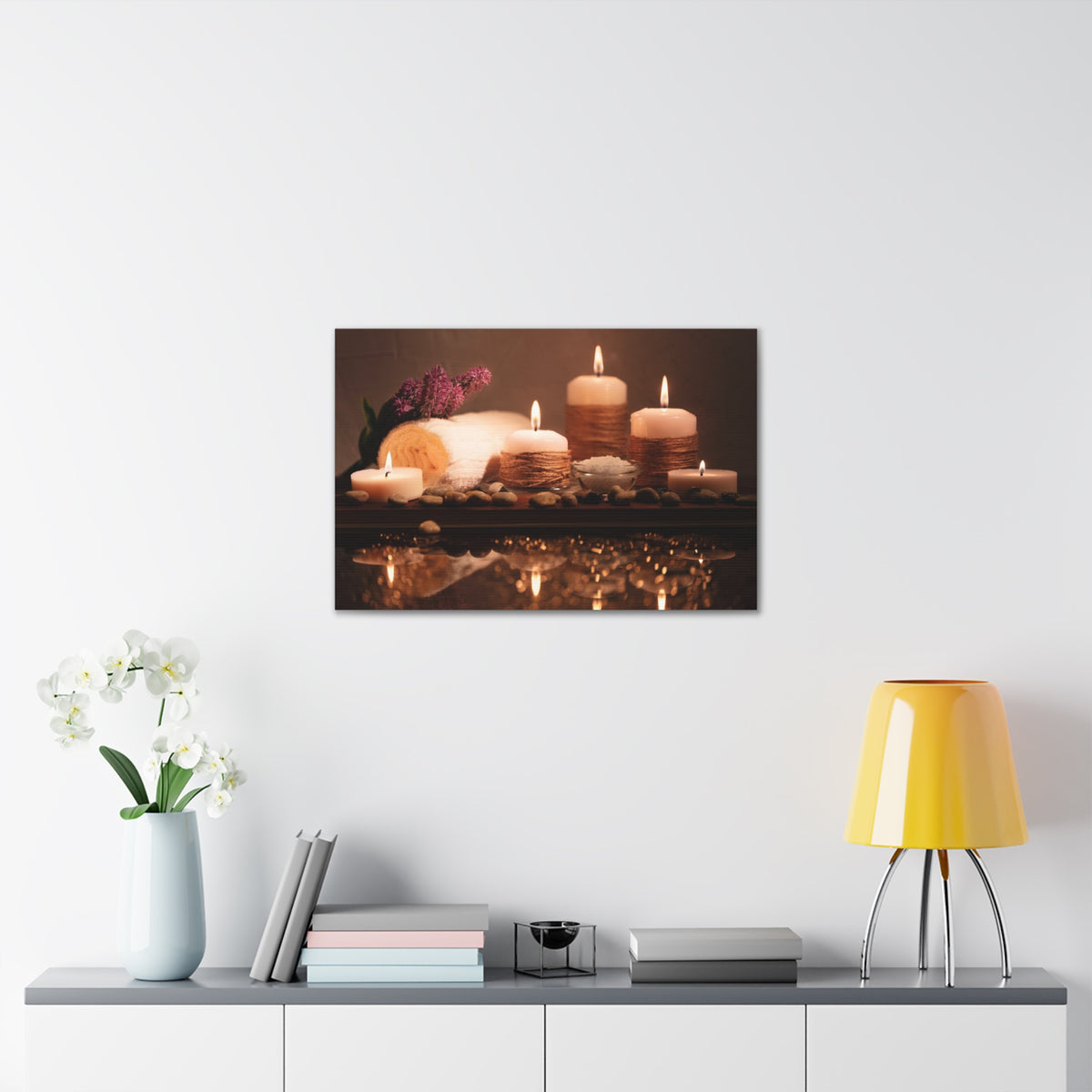 Pebbles and Aromatic Candles Forest Floral Nature Photography Canvas Wall Art for Home Decor Ready-to-Hang-Express Your Love Gifts