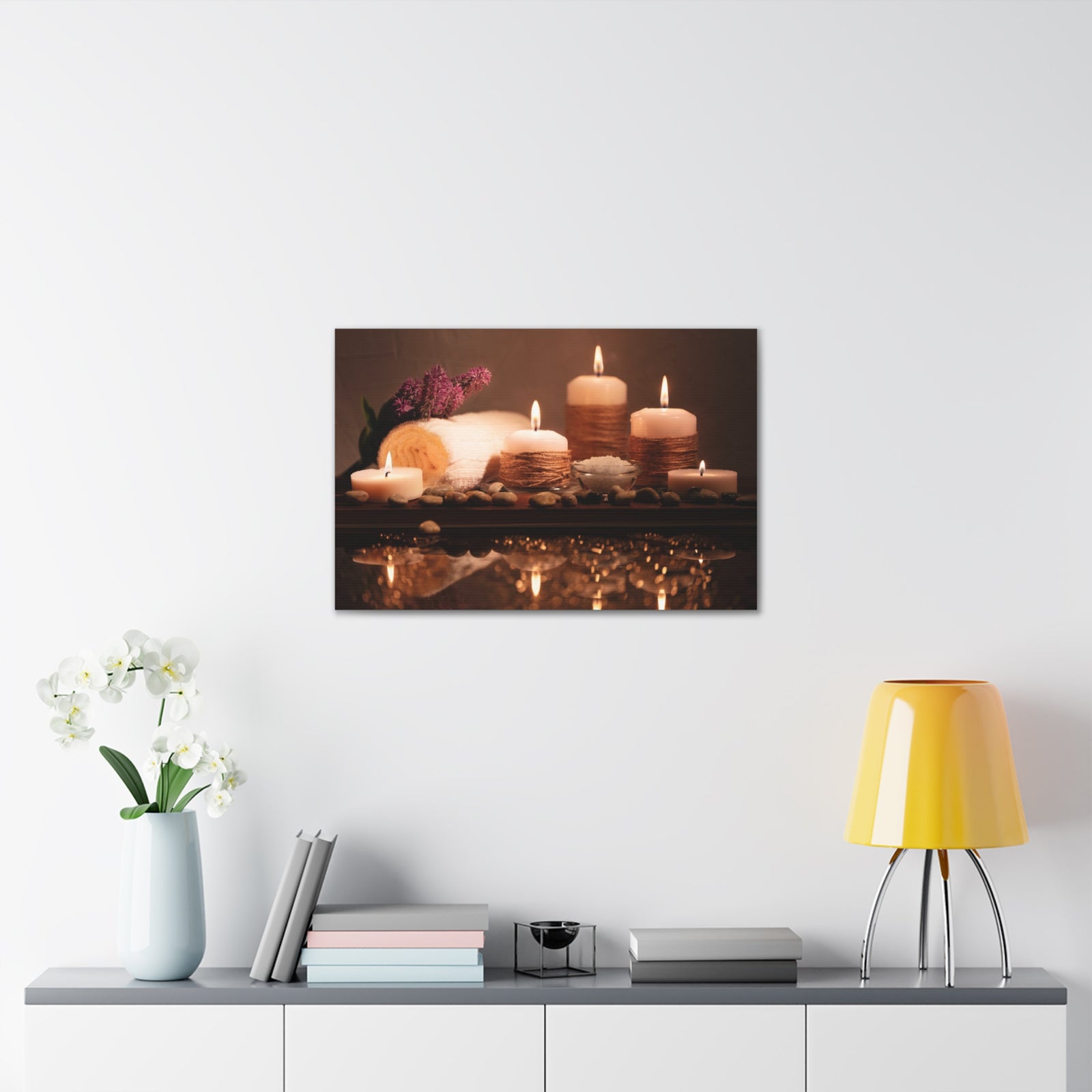 Pebbles and Aromatic Candles Forest Floral Nature Photography Canvas Wall Art for Home Decor Ready-to-Hang-Express Your Love Gifts