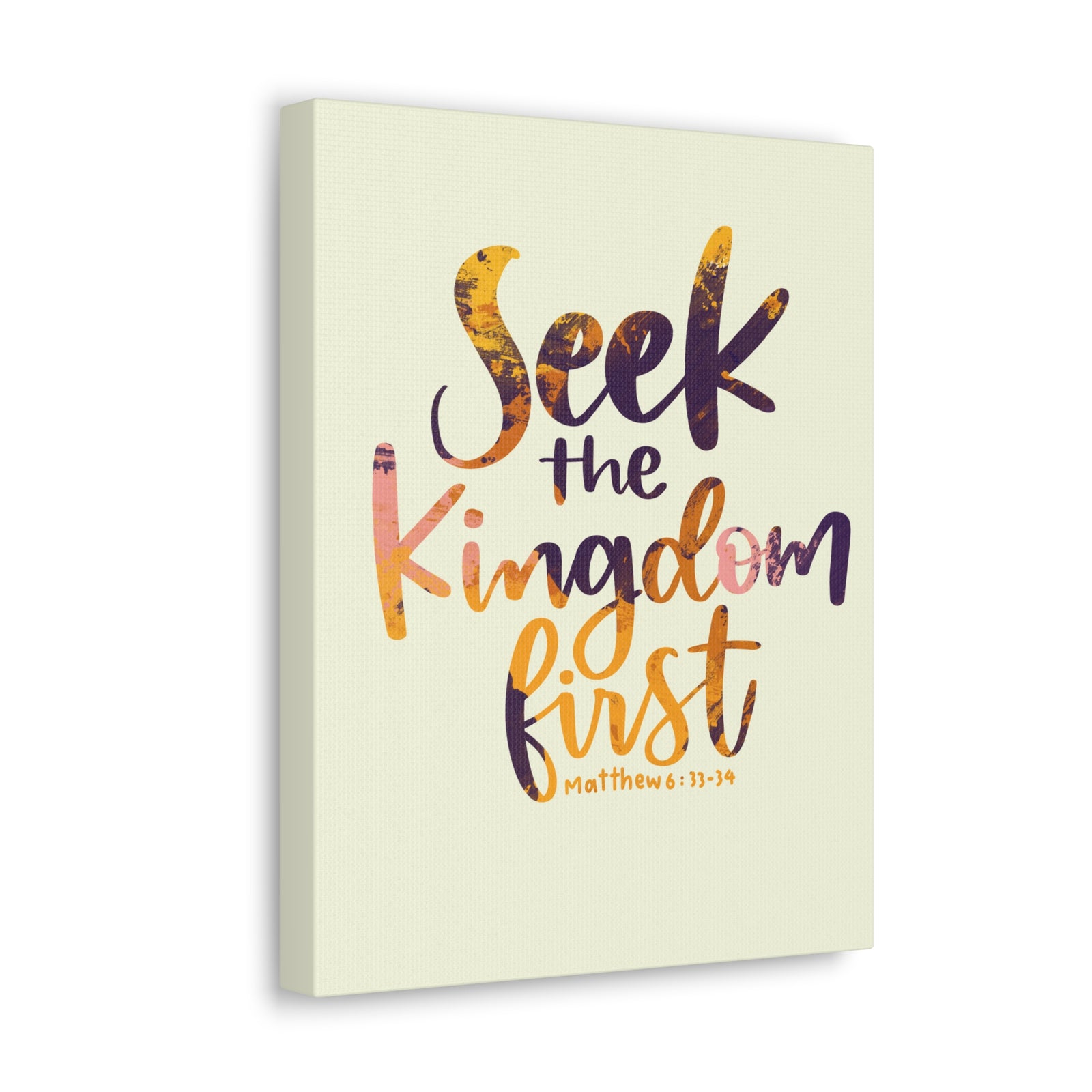 Scripture Canvas Seek The Kingdom First Matthew 6:33-34 Wall Art Bible Verse Print Ready to Hang-Express Your Love Gifts