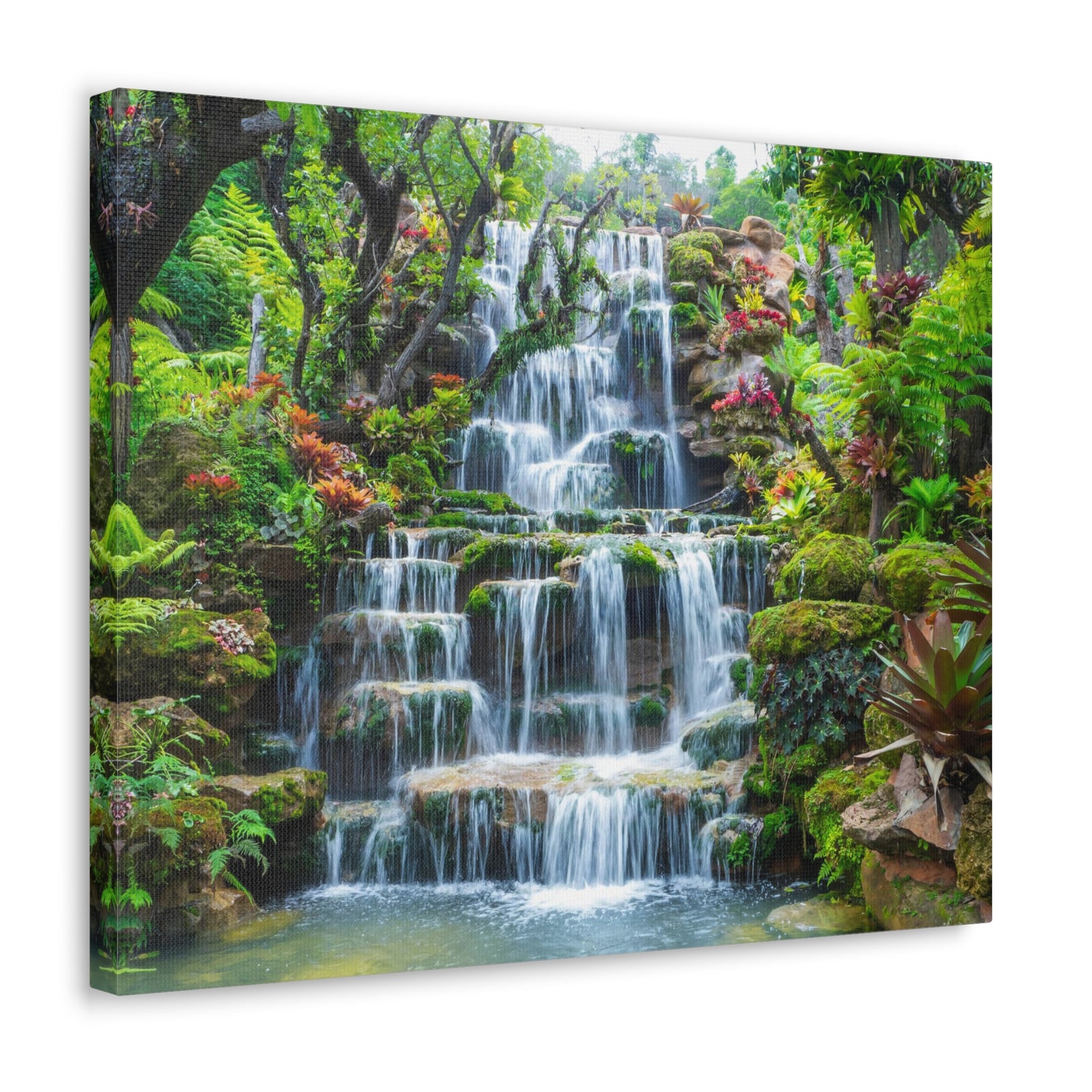 Waterfall w Maple Trees Kyoto Garden Canvas Wall Art for Home Decor Ready-to-Hang-Express Your Love Gifts