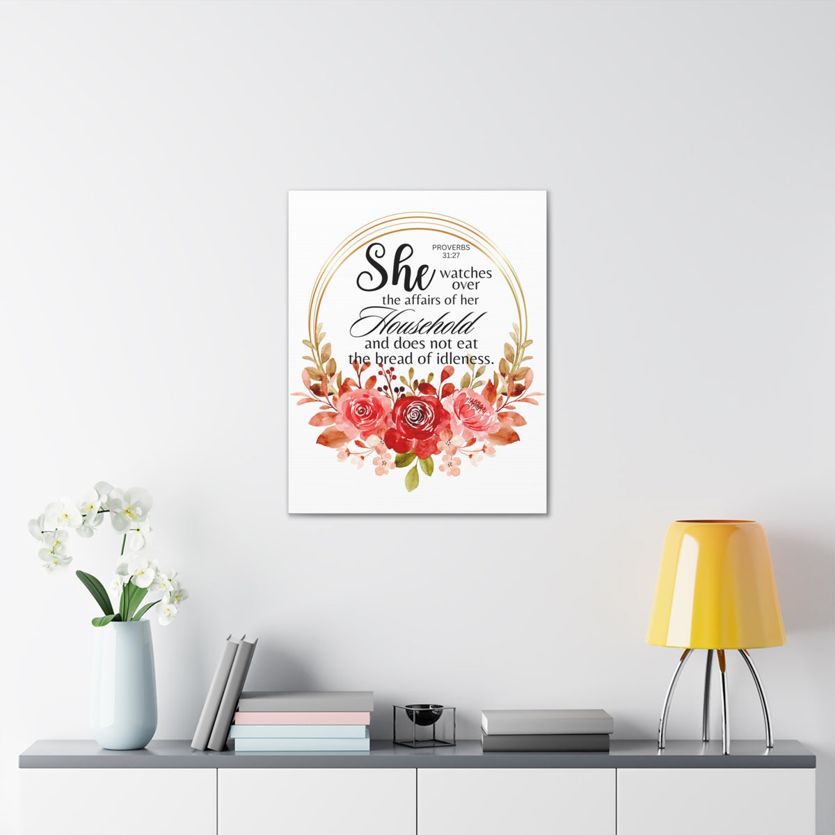 Scripture Walls Proverbs 31:27 She Watches Over Her Household Bible Verse Canvas Christian Wall Art Ready to Hang Unframed-Express Your Love Gifts
