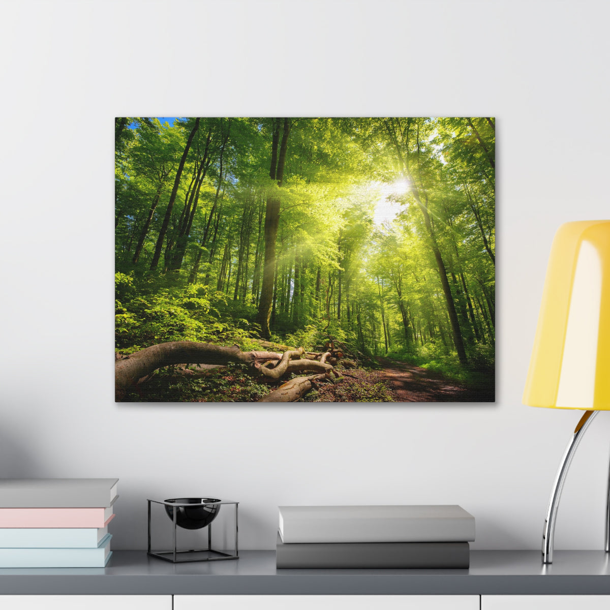 Sunlight Forest Green Nature Wilderness Photography Canvas Wall Art for Home Decor Ready-to-Hang-Express Your Love Gifts