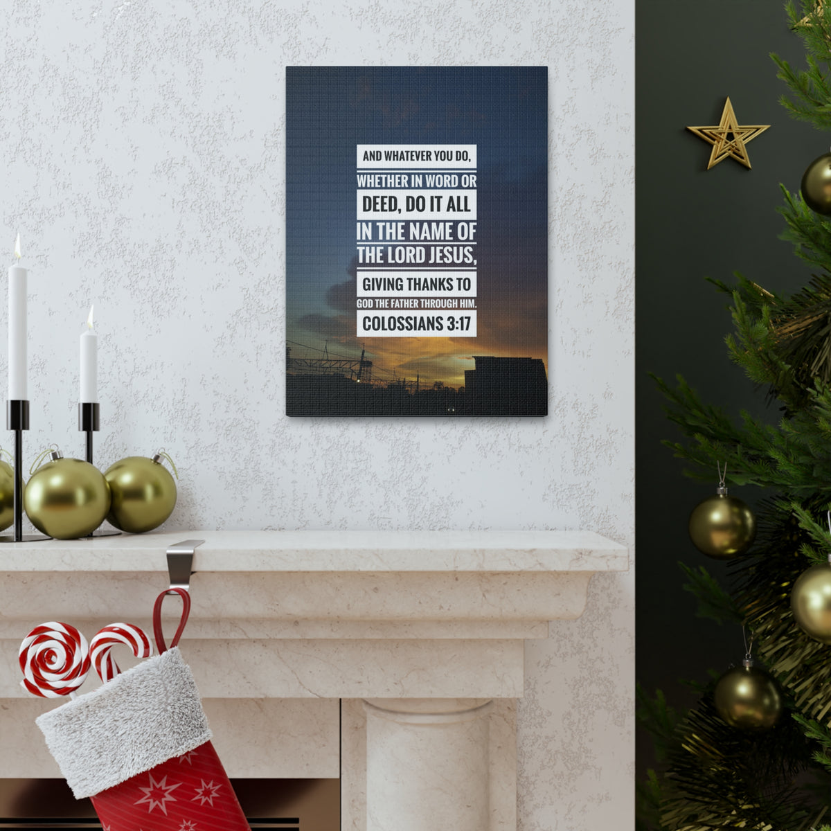 Scripture Canvas Thanks To God The Father Colossians 3:17 Christian Wall Art Bible Verse Print Ready to Hang-Express Your Love Gifts
