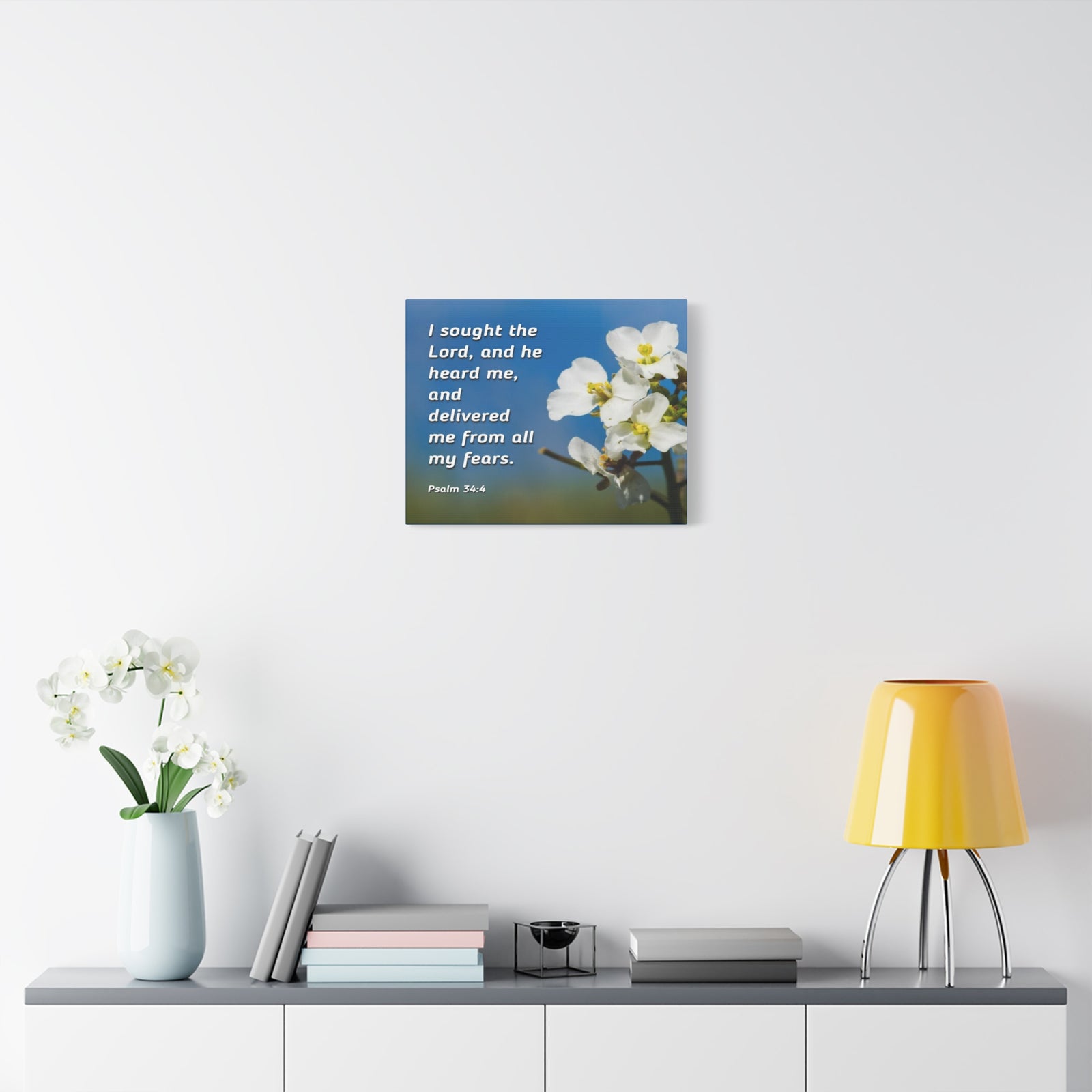 Scripture Canvas He Heard Me Psalm 34:4 Christian Wall Art Bible Verse Print Ready to Hang-Express Your Love Gifts