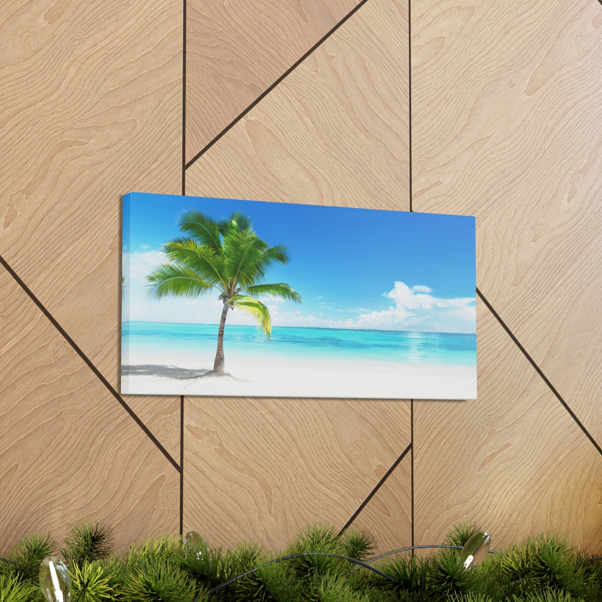 Palm on the beach in Daylight Ocean Canvas Wall Art for Home Decor Ready-to-Hang-Express Your Love Gifts