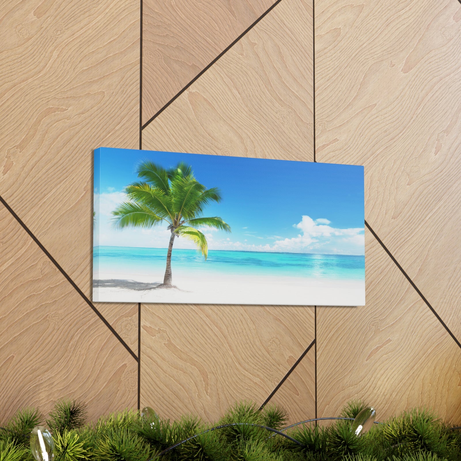 Palm on the beach in Daylight Ocean Canvas Wall Art for Home Decor Ready-to-Hang-Express Your Love Gifts