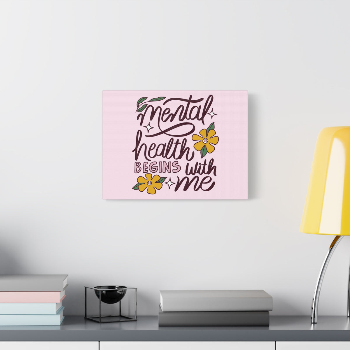 Inspirational Quote Canvas Mental Health Begins With Me Wall Art Motivational Motto Inspiring Prints Artwork Decor Ready to Hang-Express Your Love Gifts