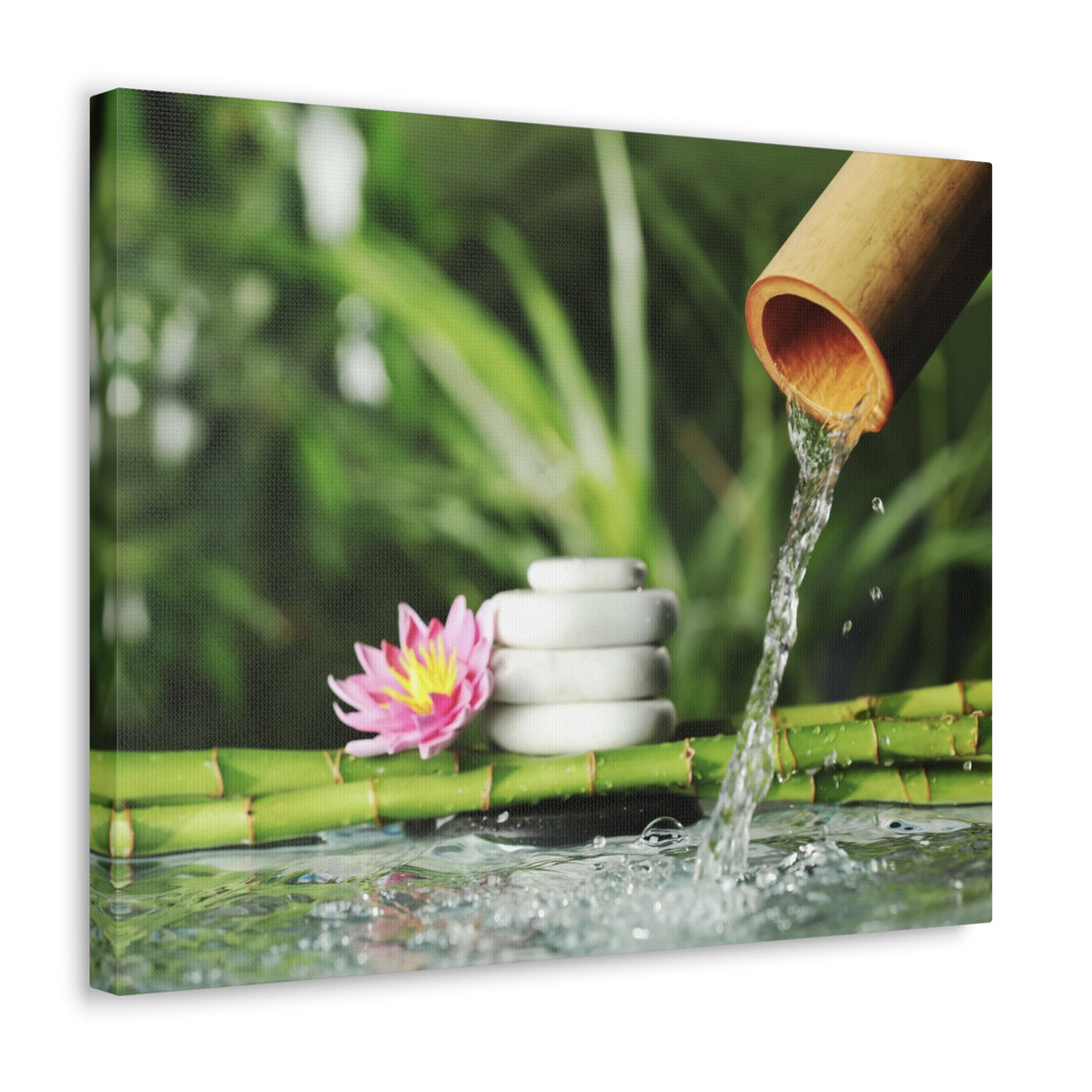 Flower and Bamboo Fountain Forest Floral Nature Photography Canvas Wall Art for Home Decor Ready-to-Hang-Express Your Love Gifts
