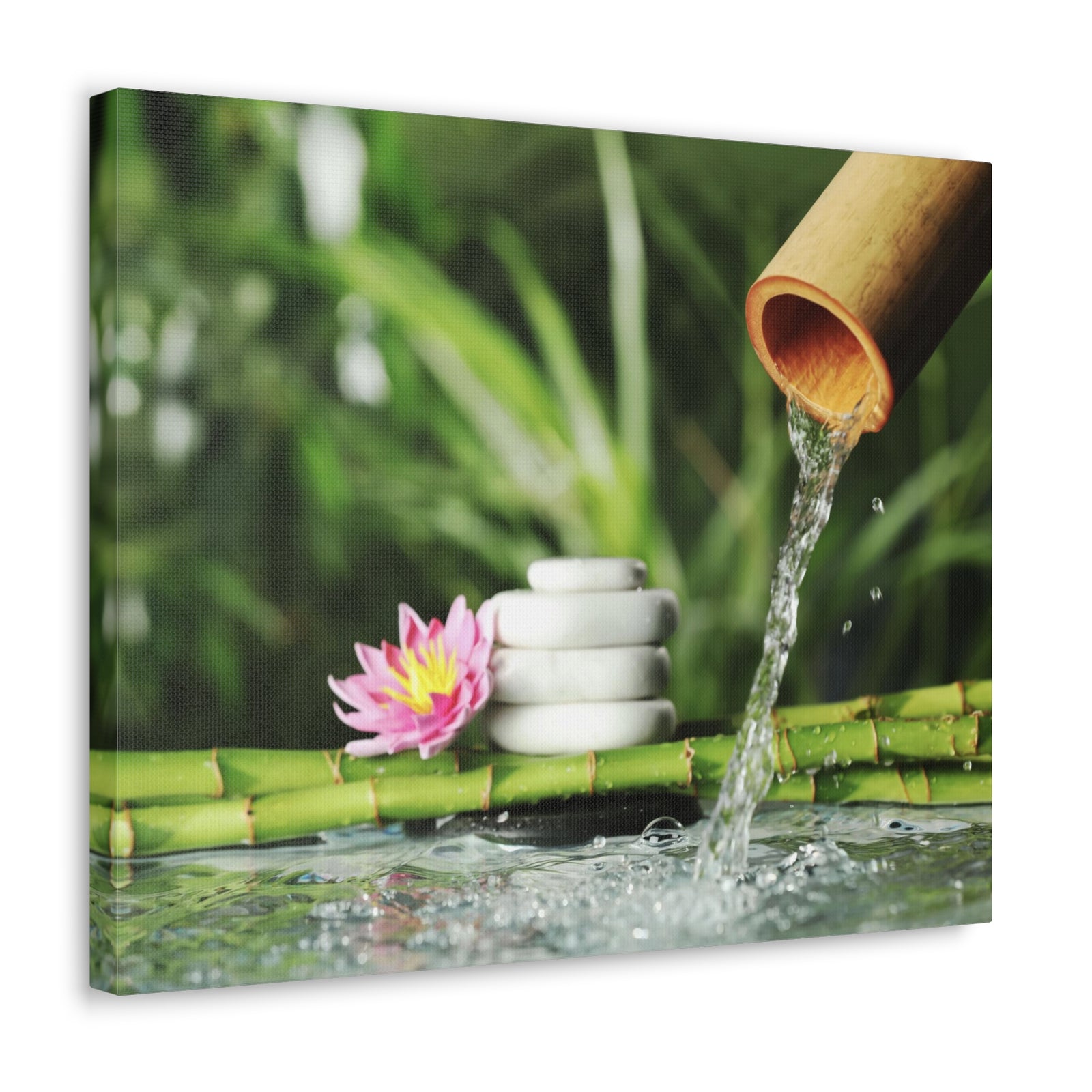 Flower and Bamboo Fountain Forest Floral Nature Photography Canvas Wall Art for Home Decor Ready-to-Hang-Express Your Love Gifts