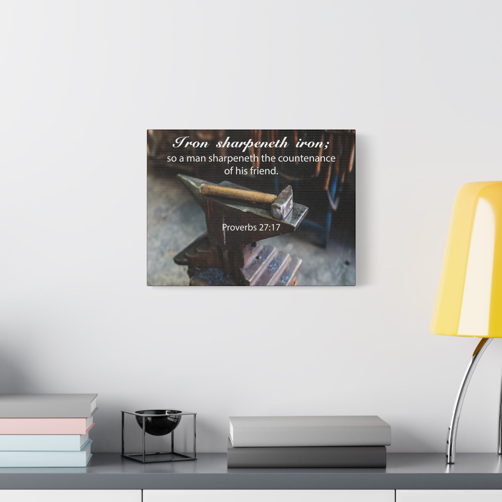 Scripture Canvas Iron Sharpeneth Iron Proverbs 27:17 Christian Wall Art Bible Verse Print Ready to Hang-Express Your Love Gifts