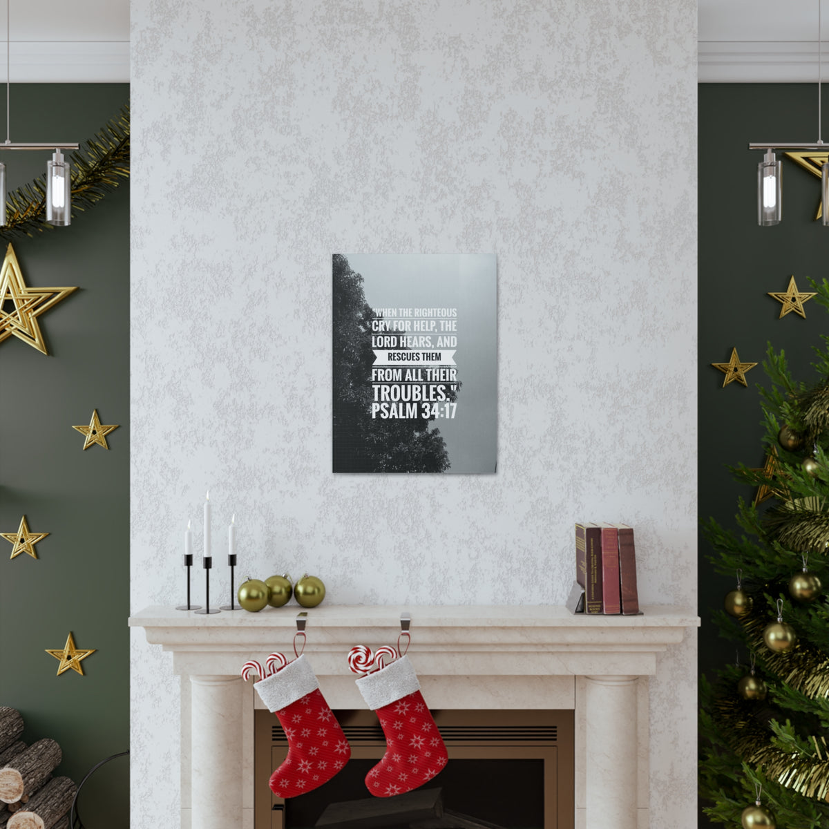 Scripture Canvas Rescues Them Psalm 34:17 Christian Wall Art Bible Verse Print Ready to Hang-Express Your Love Gifts