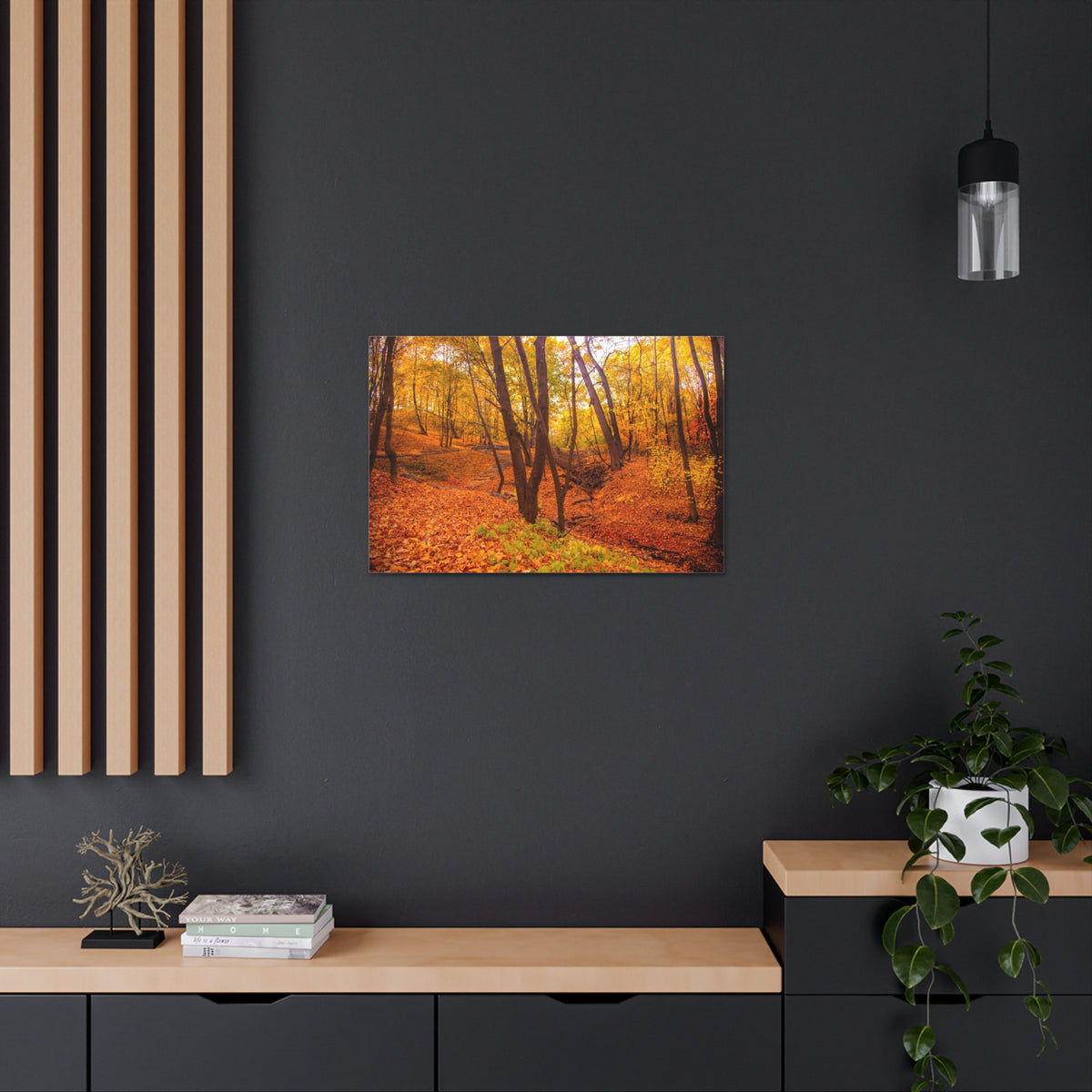 Fall Orange Tree Forest Nature Wilderness Photography Canvas Wall Art for Home Decor Ready-to-Hang-Express Your Love Gifts