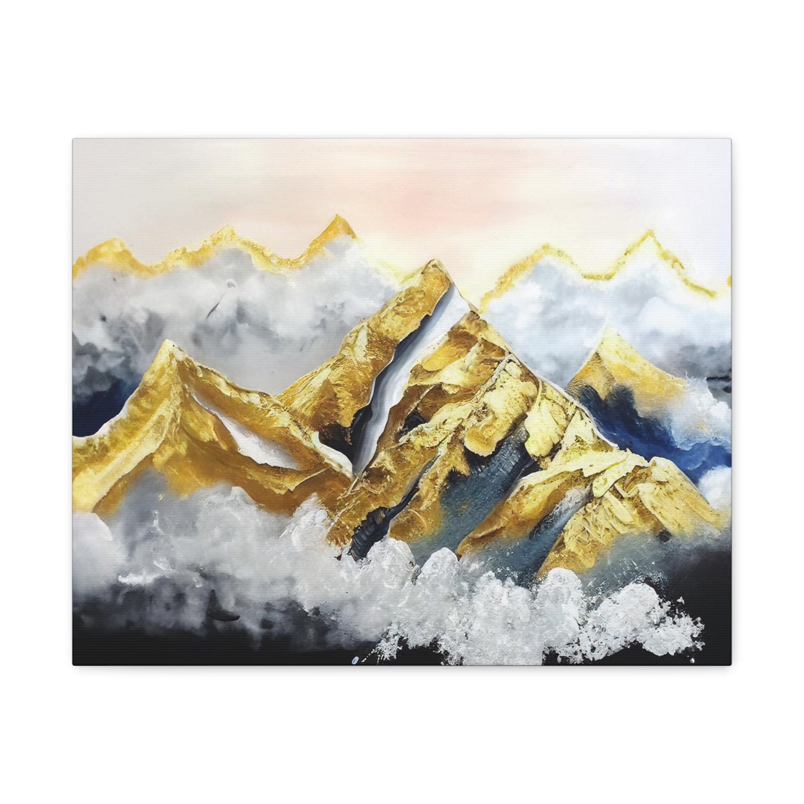 Landscape White Gold and Blue Mountains Painting Canvas Wall Art for Home Decor Ready-to-Hang-Express Your Love Gifts