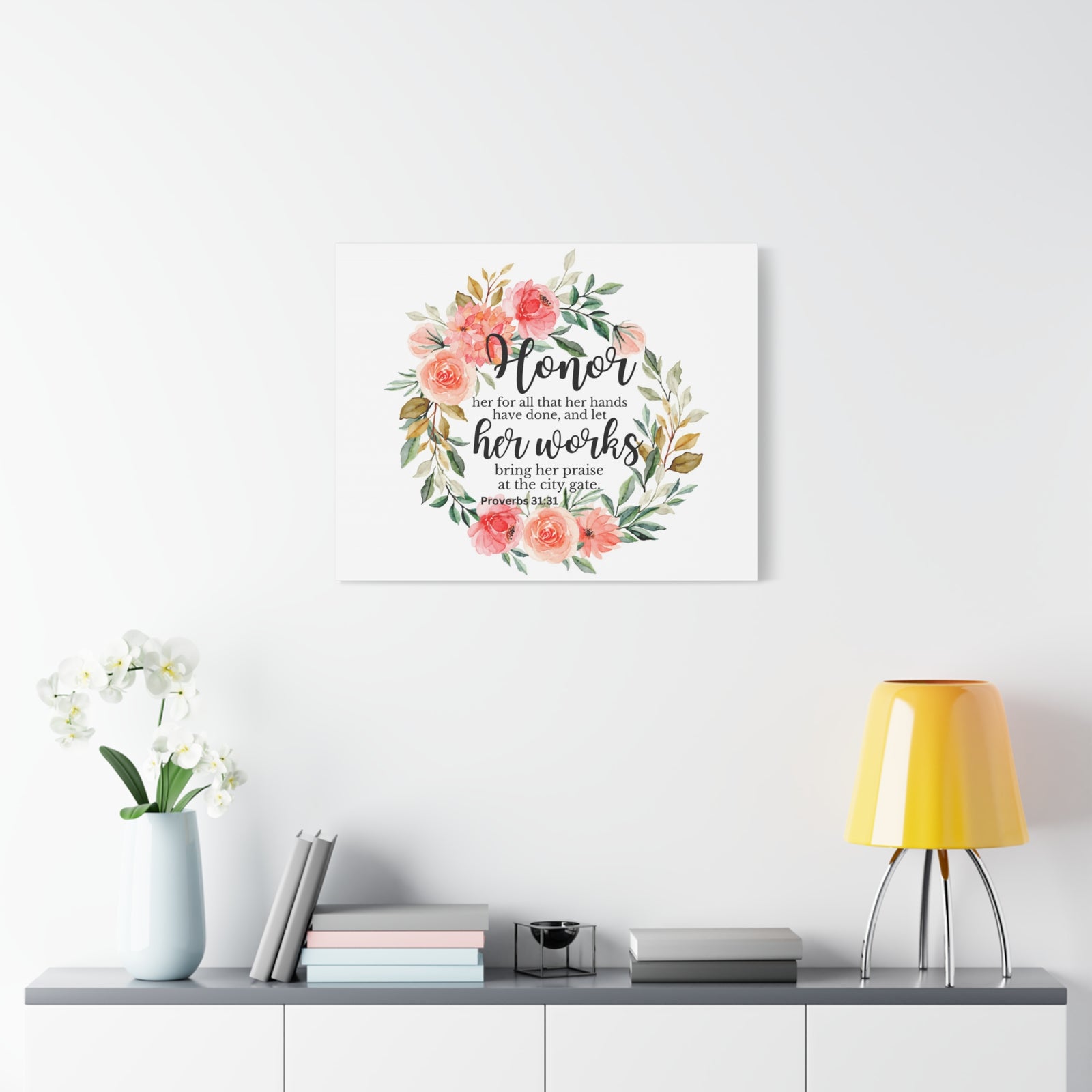 Scripture Walls Proverbs 31:31 Honor Her Works Bible Verse Canvas Christian Wall Art Ready to Hang Unframed-Express Your Love Gifts