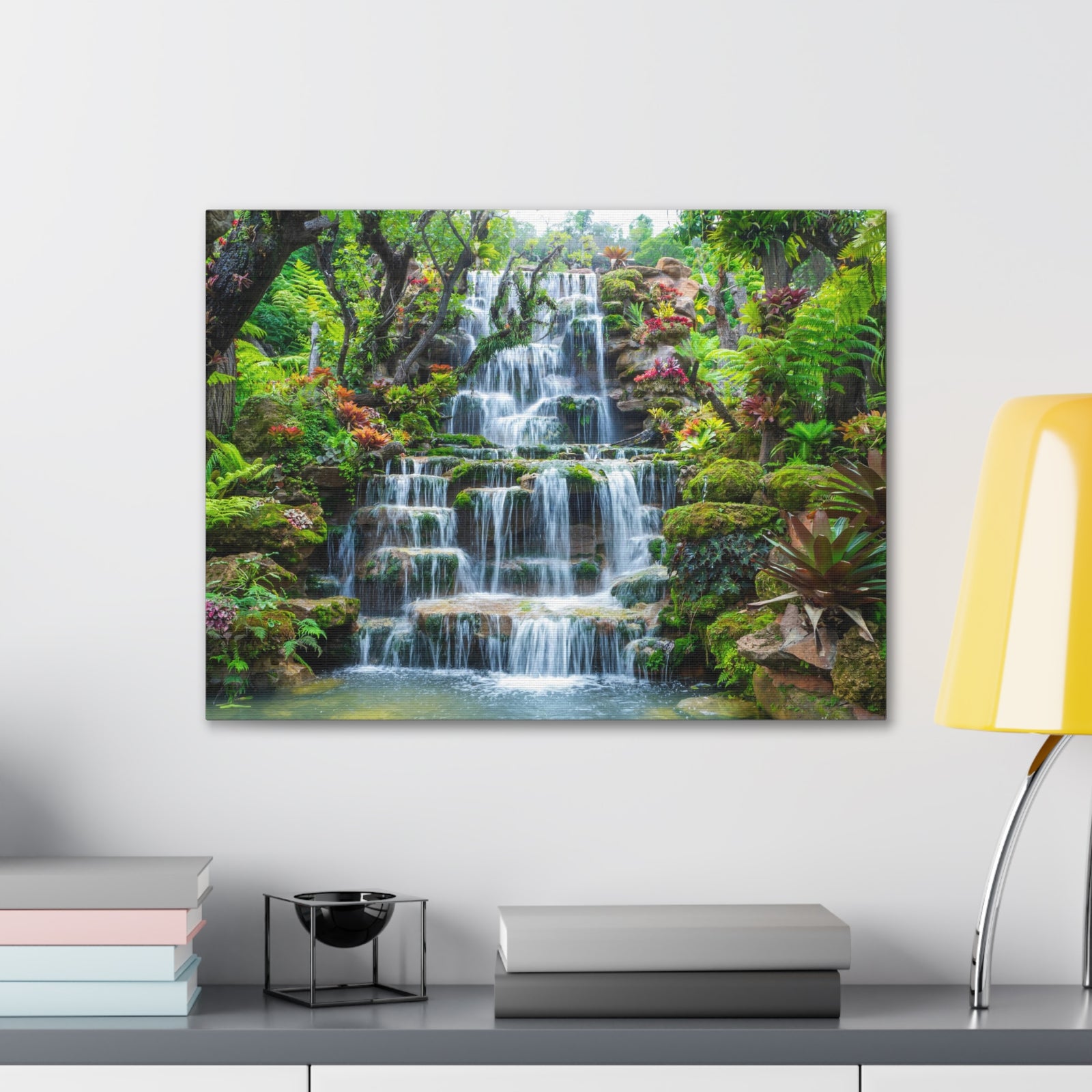 Waterfall w Maple Trees Kyoto Garden Canvas Wall Art for Home Decor Ready-to-Hang-Express Your Love Gifts