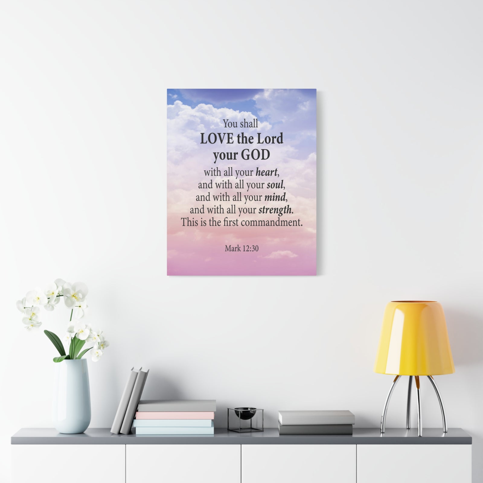 Bible Verse Canvas Love the Lord With All Your Heart Mark 12:30 Wall Art Christian Home Decor-Express Your Love Gifts