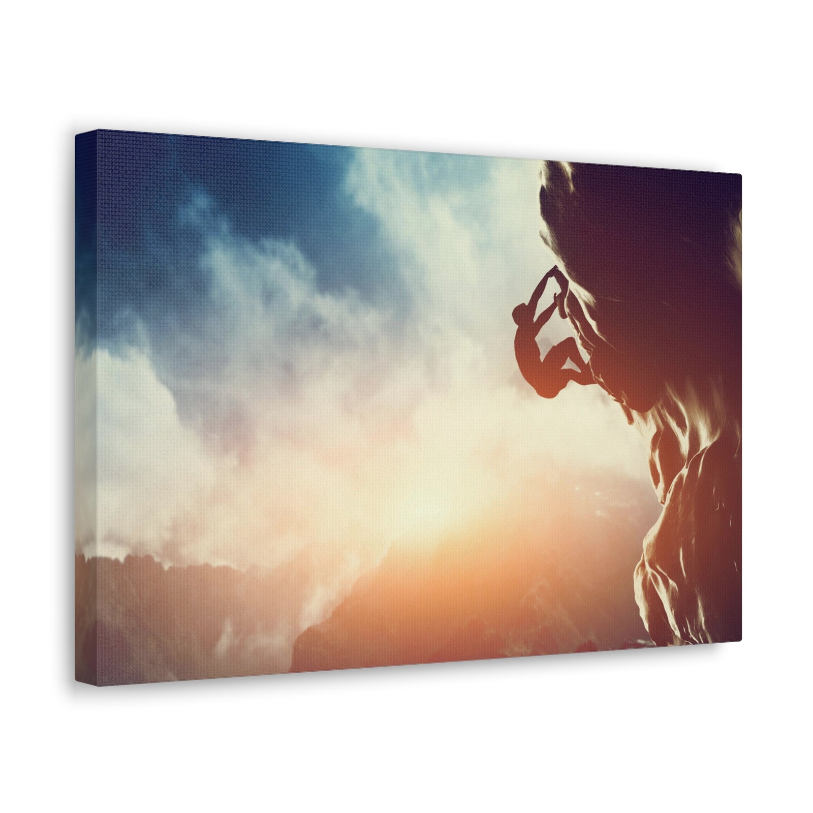 Man Climbing Rock Mountain Nature Wilderness Photography Canvas Wall Art for Home Decor Ready-to-Hang-Express Your Love Gifts