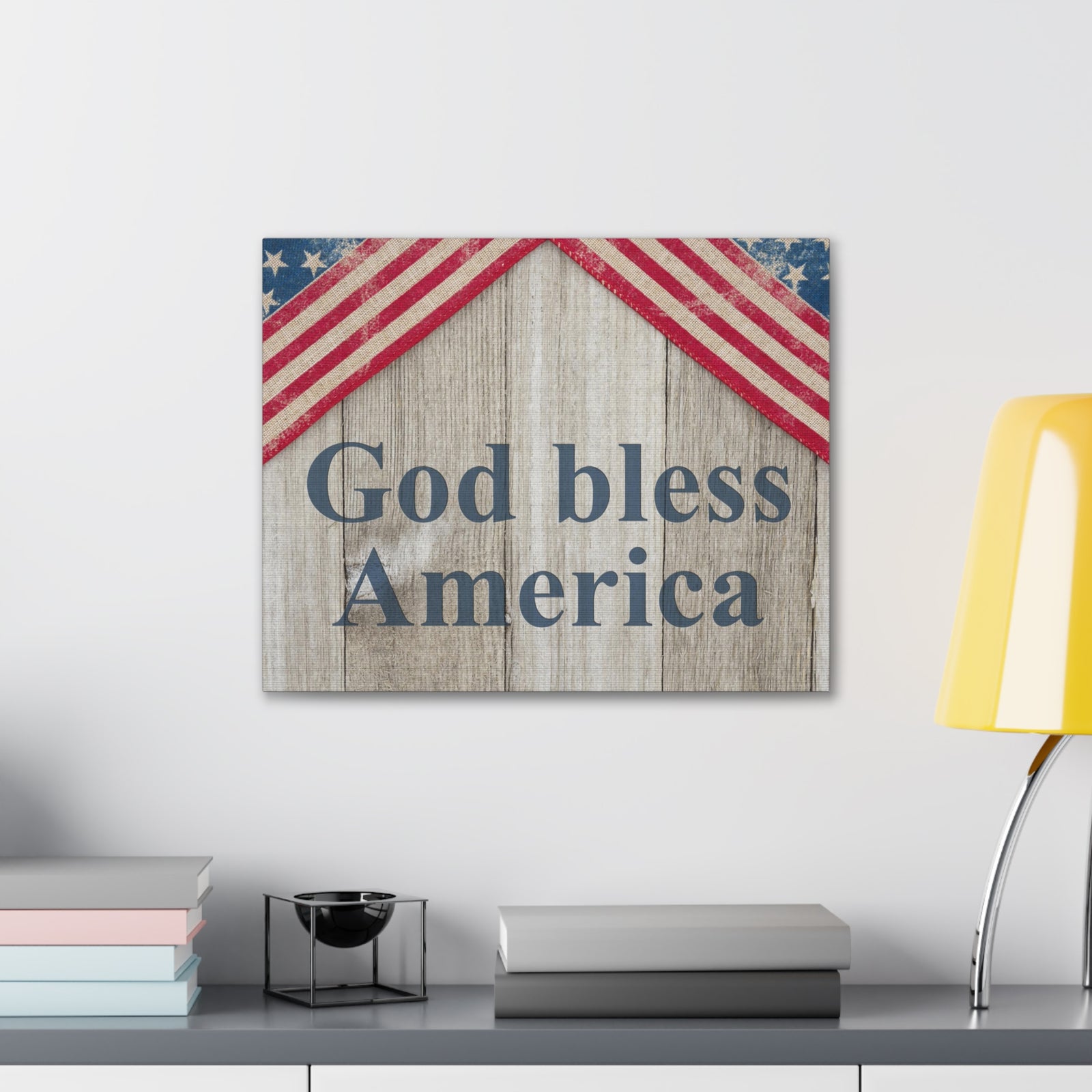God Bless America Patriotic Message Canvas Wall Art for Home Decor Ready-to-Hang-Express Your Love Gifts