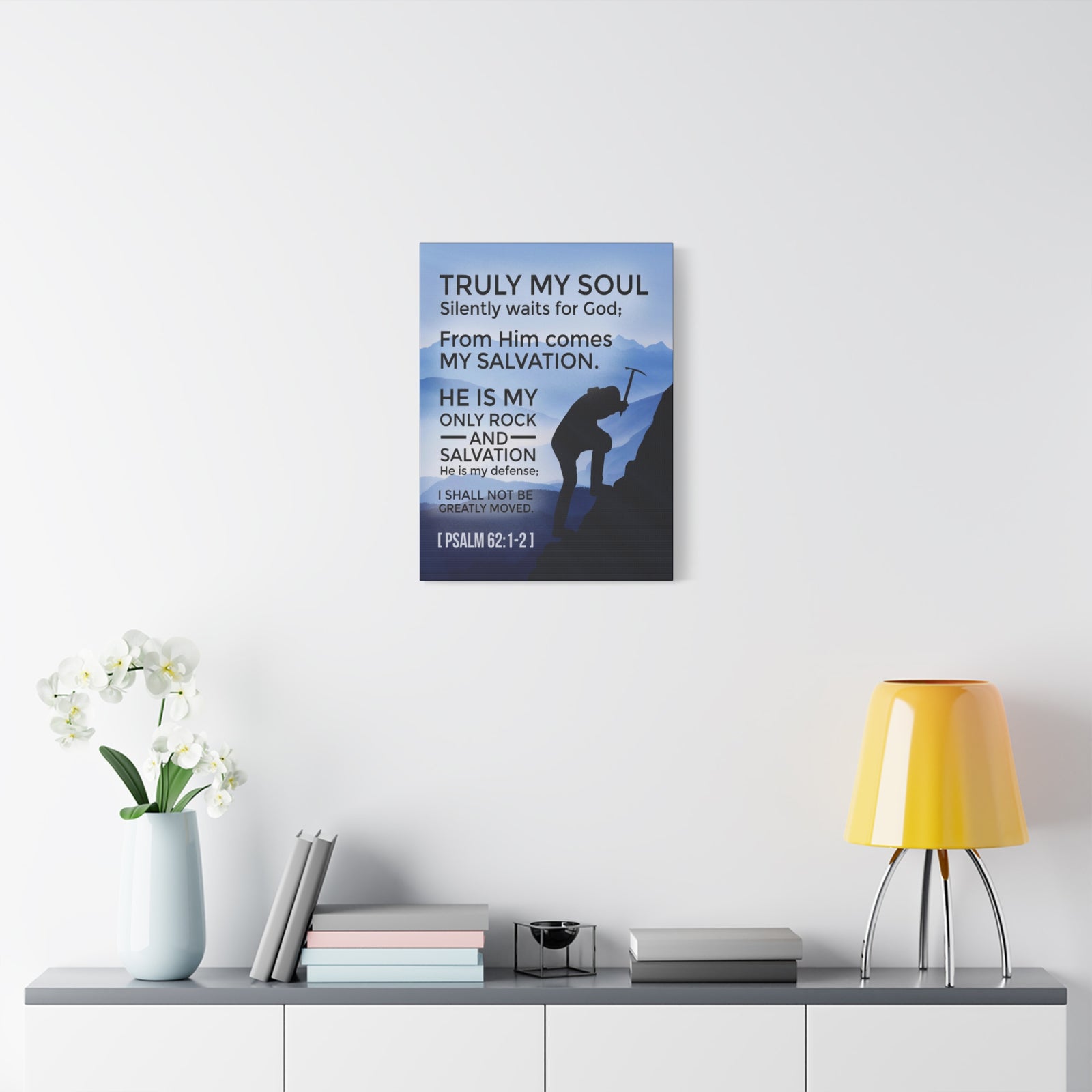 Scripture Canvas Rock And Salvation Psalm 62:1-2 Christian Wall Art Bible Verse Print Ready to Hang-Express Your Love Gifts