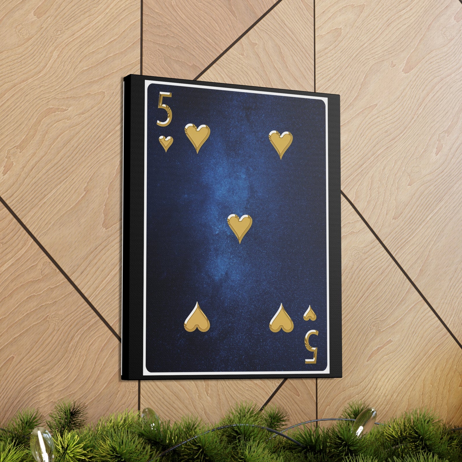 Five Of Hearts Space Background Playing Card Canvas Wall Art for Home Decor Ready-to-Hang-Express Your Love Gifts
