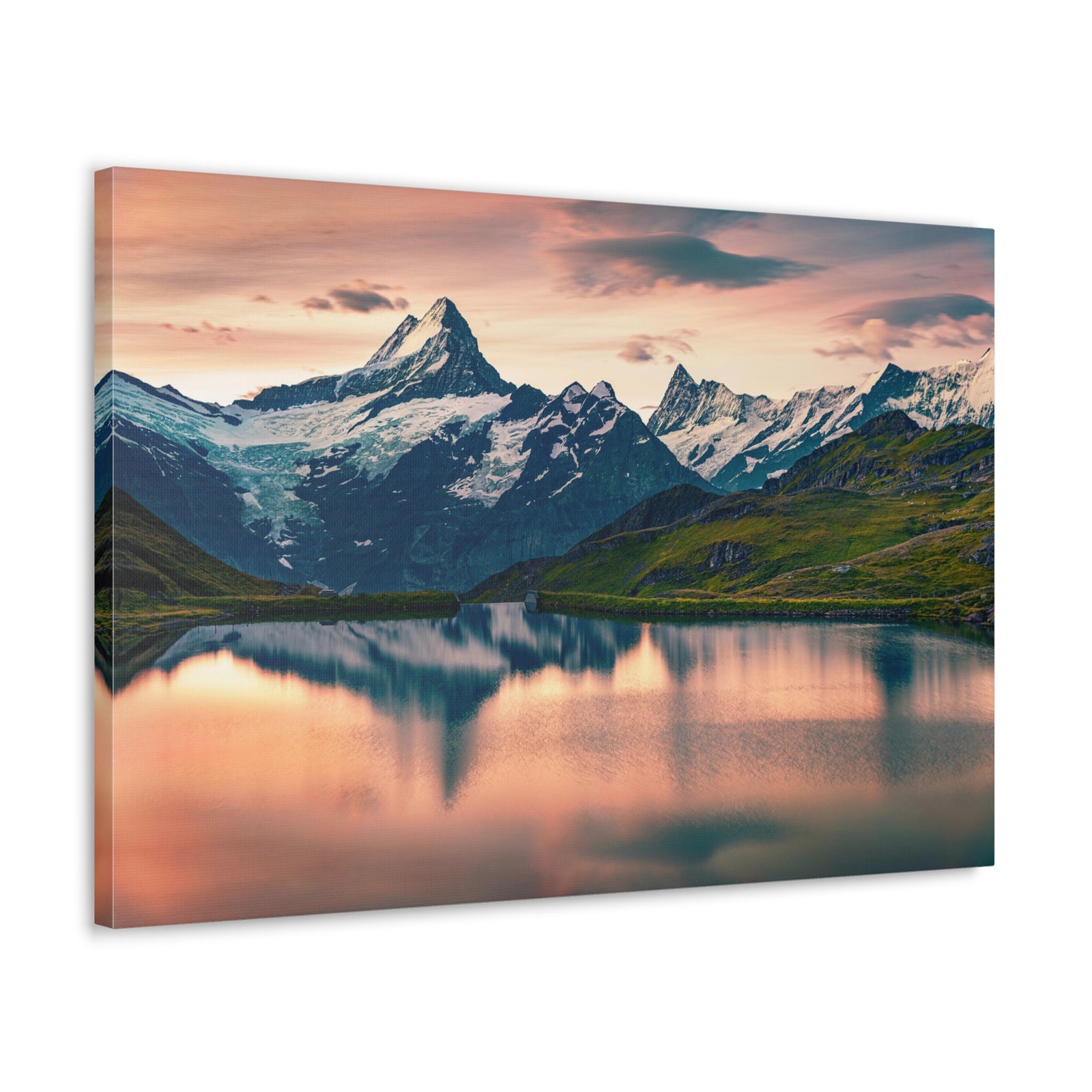 Snow Mountain Lake Summer Nature Wilderness Photography Canvas Wall Art for Home Decor Ready-to-Hang-Express Your Love Gifts