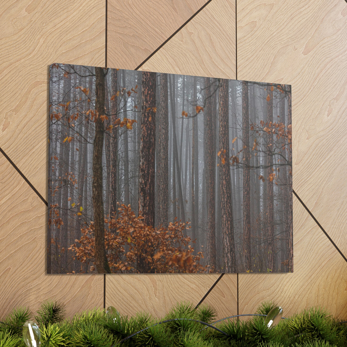 Autumn Forest Misty Orange Leave Nature Wilderness Photography Canvas Wall Art for Home Decor Ready-to-Hang-Express Your Love Gifts