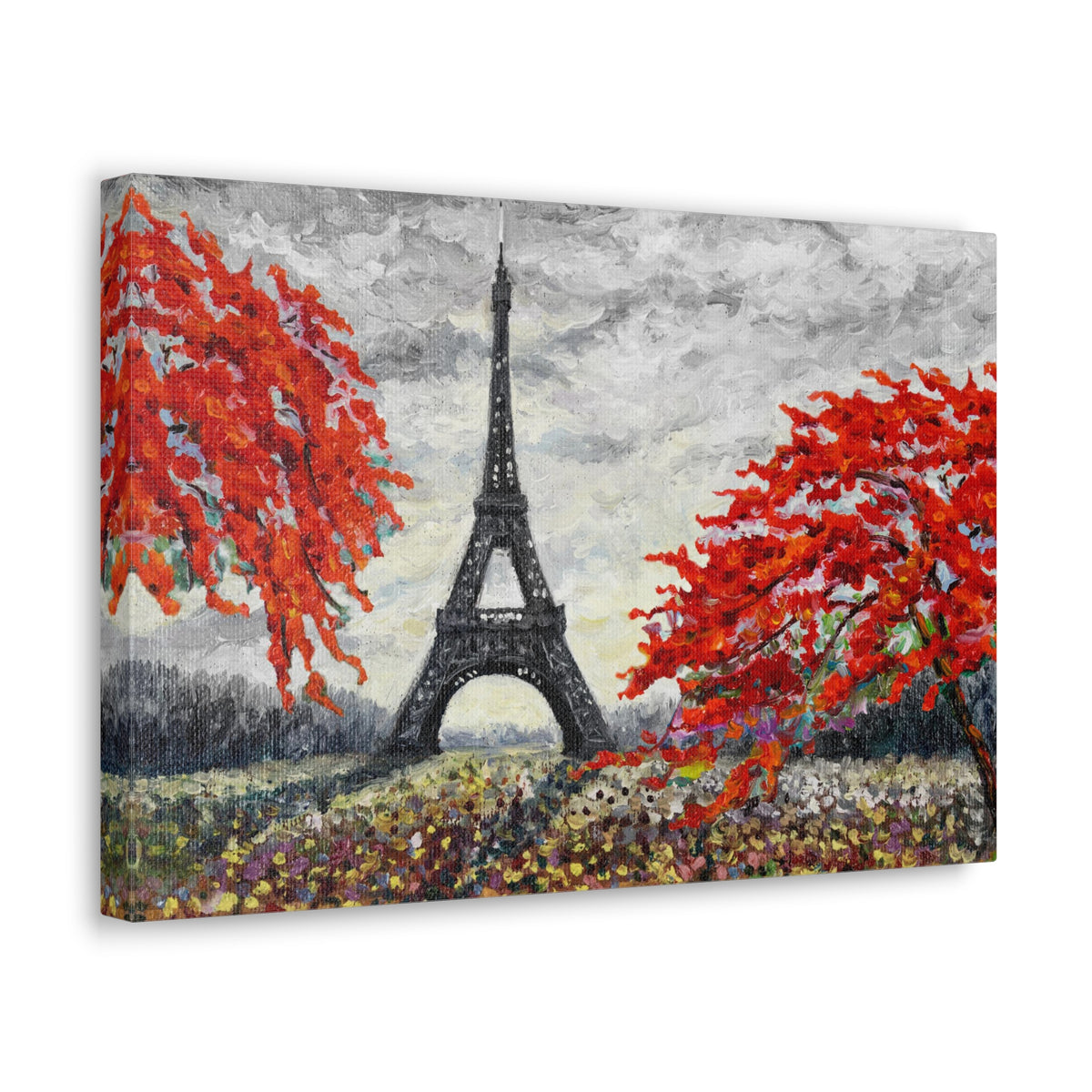 Eiffel Tower Red Tree Paris France Canvas Artwork High-Quality Breathtaking French City for Home Decor Ready to Hang-Express Your Love Gifts