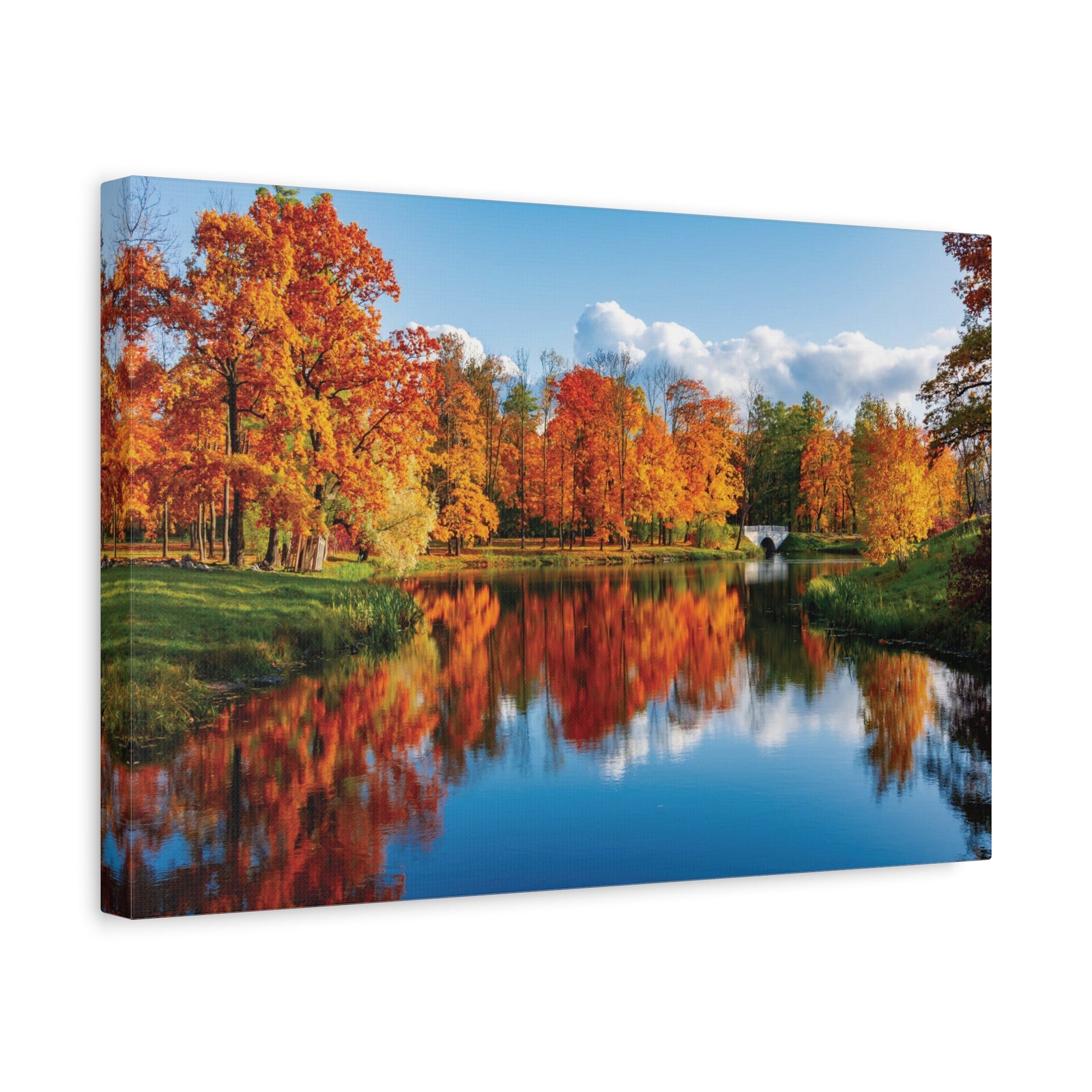Autumn Fall Forest Orange Leaves Lake Nature Wilderness Photography Canvas Wall Art for Home Decor Ready-to-Hang-Express Your Love Gifts