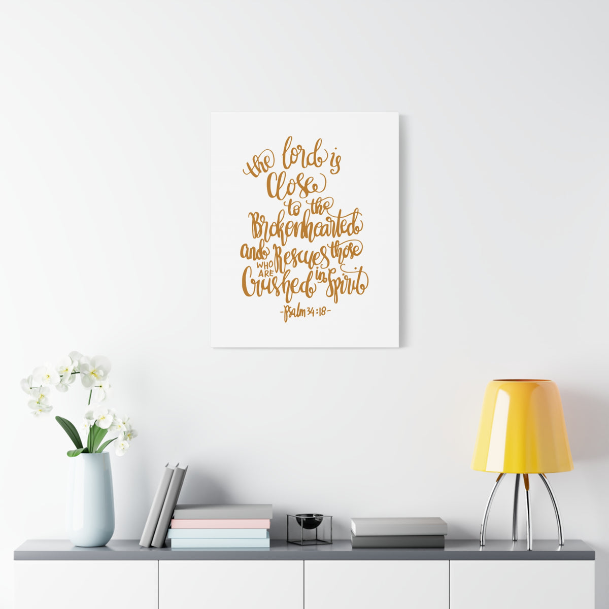 Scripture Canvas The Lord Is Close Psalm 34:18 Christian Wall Art Bible Verse Print Ready To Hang-Express Your Love Gifts