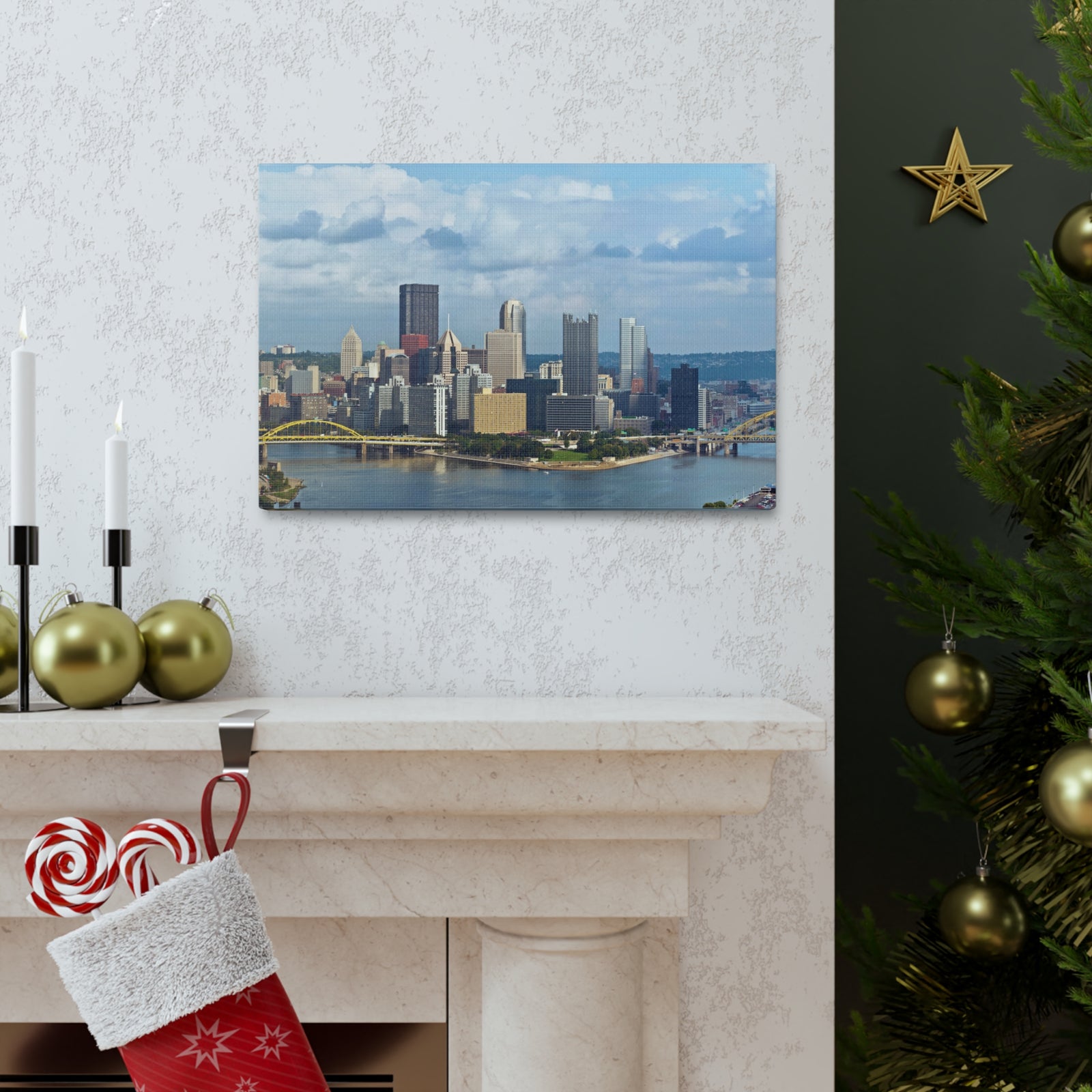 Pittsburgh Daytime Skyline Canvas Artwork High-Quality Breathtaking Stunning Cityscape for Home Decor Ready to Hang-Express Your Love Gifts