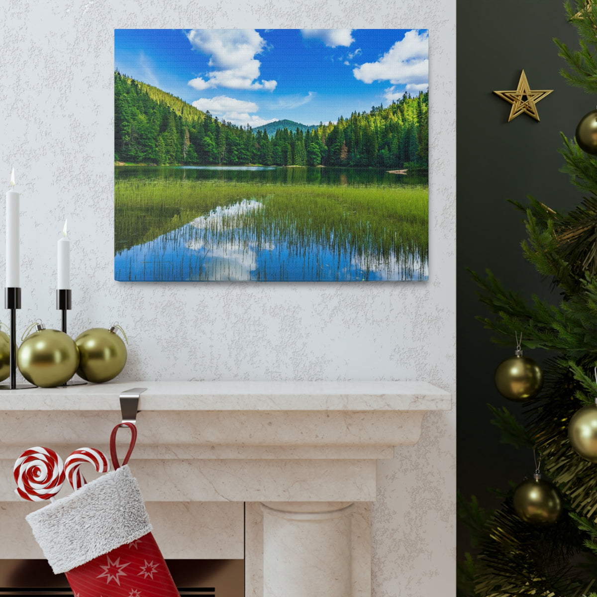 Teal Clear Forest LakeNature Wilderness Photography Canvas Wall Art for Home Decor Ready-to-Hang-Express Your Love Gifts