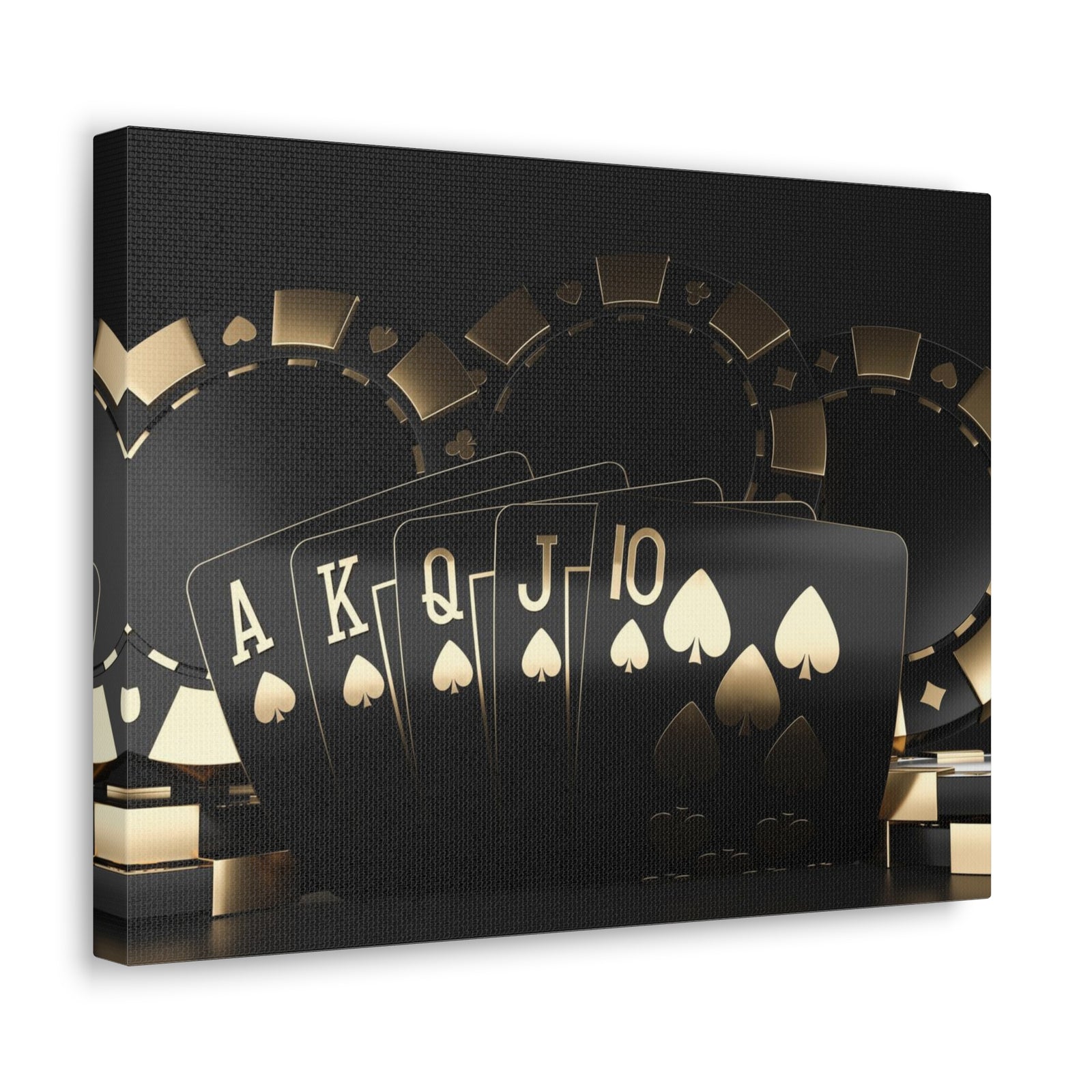 Black And Golden Royal Flush In Spades Poker Playing Card Canvas Wall Art for Home Decor Ready-to-Hang-Express Your Love Gifts