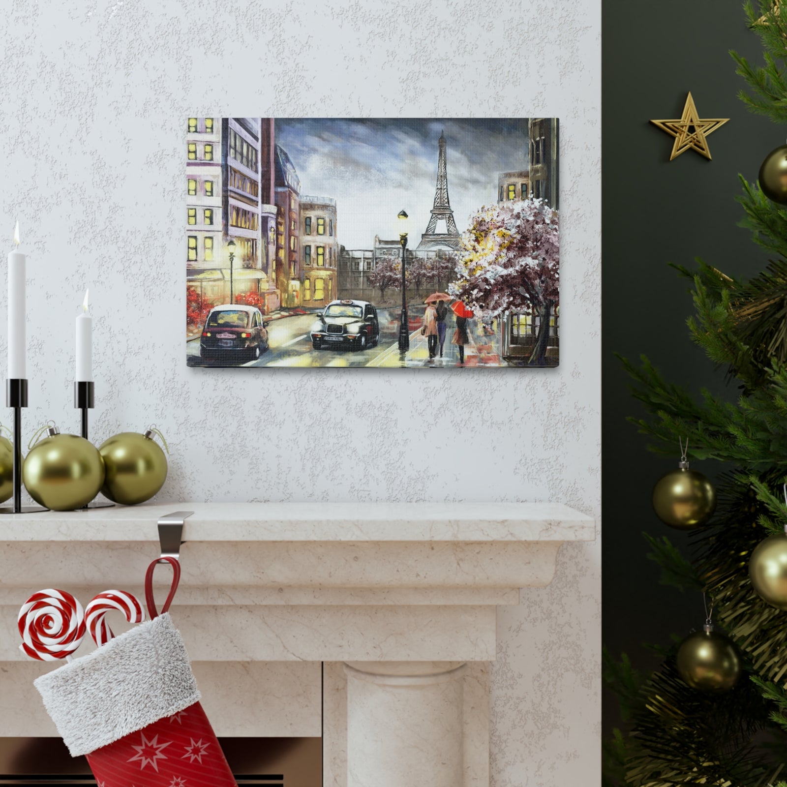 Paris Couple Red Umbrella France Canvas Artwork High-Quality Breathtaking French City for Home Decor Ready to Hang-Express Your Love Gifts